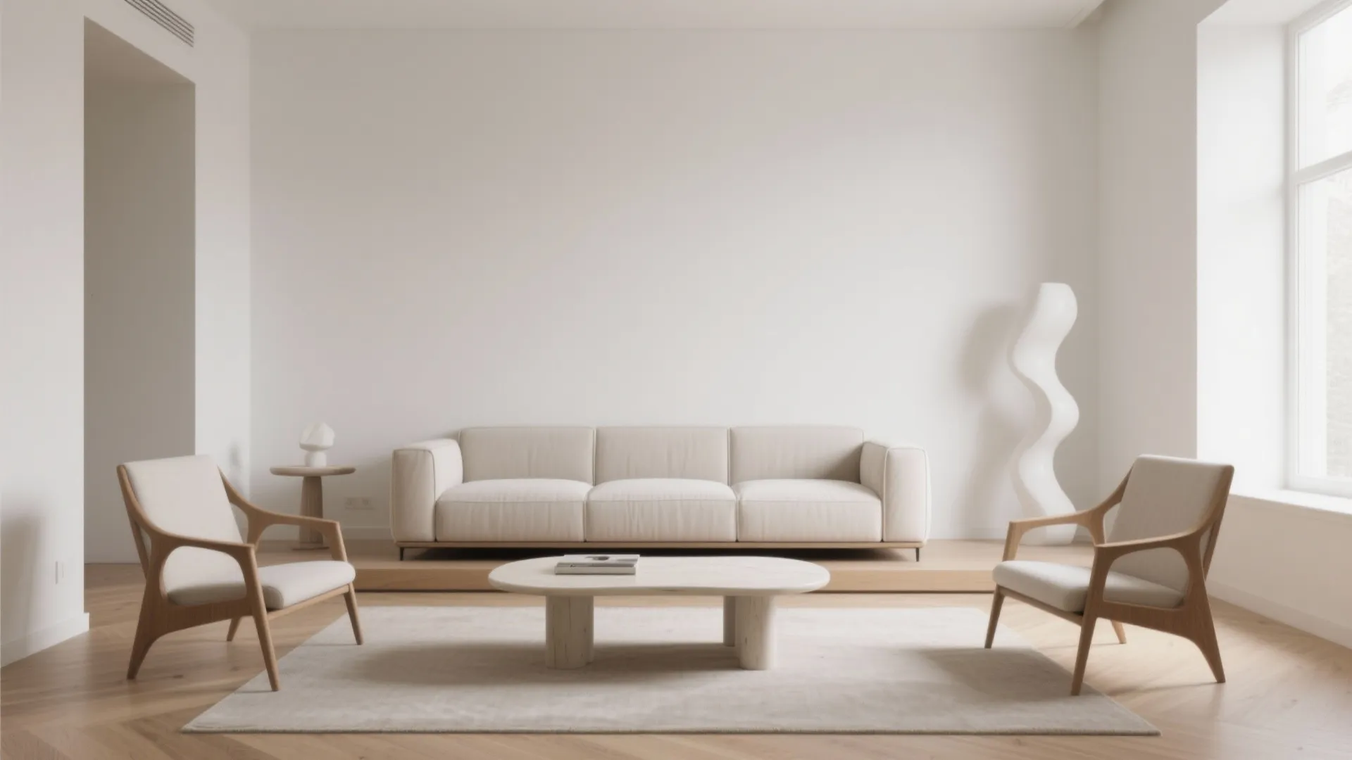 Low-Profile Platform Sofas with Sculptural Accent Chairs