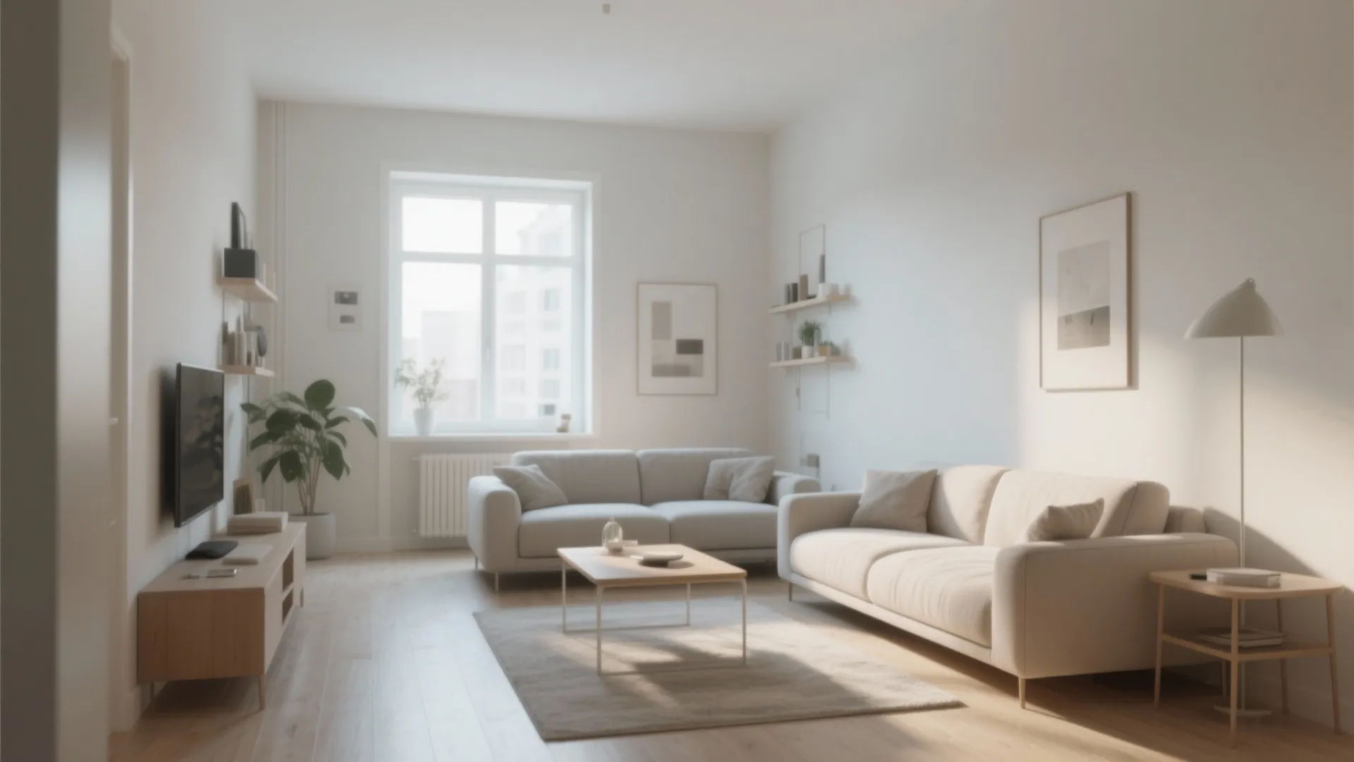 Small apartment with two low-profile sofas for openness