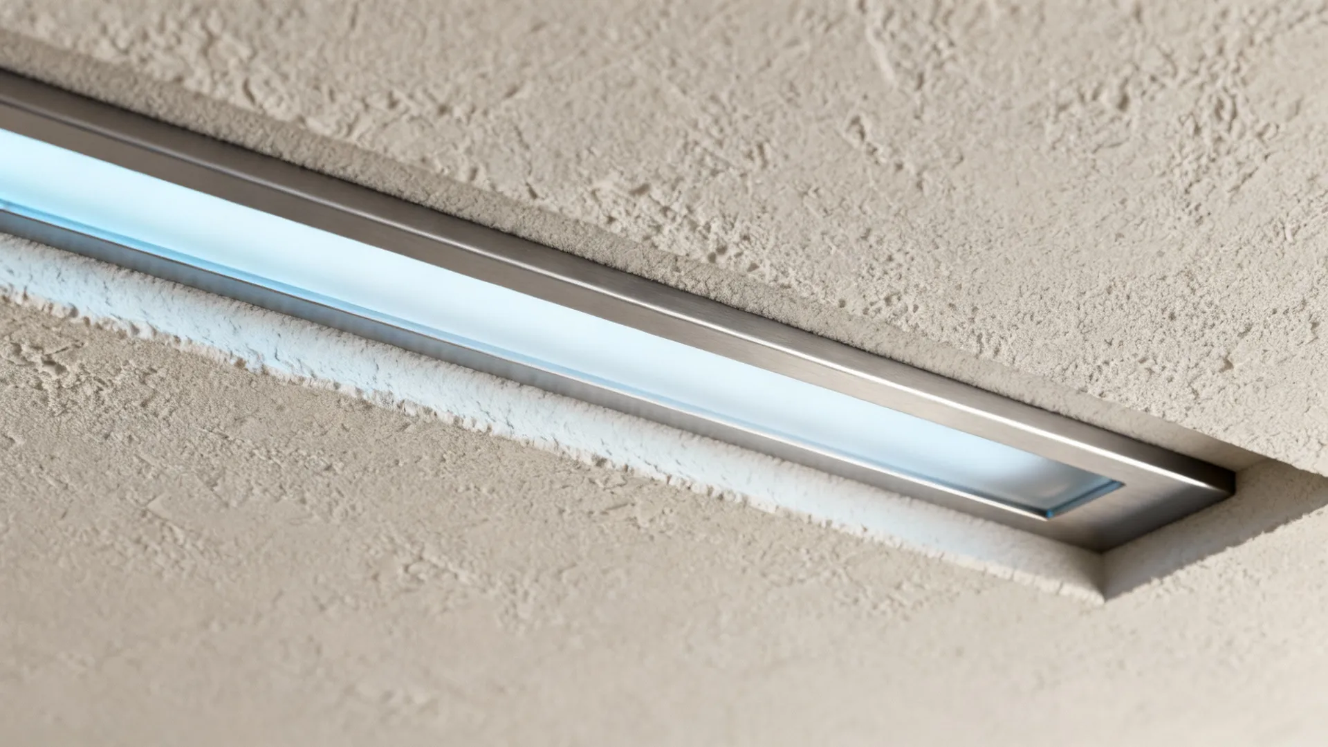 Close-up of a low-profile high-CRI LED recessed trim flush with a shallow ceiling.