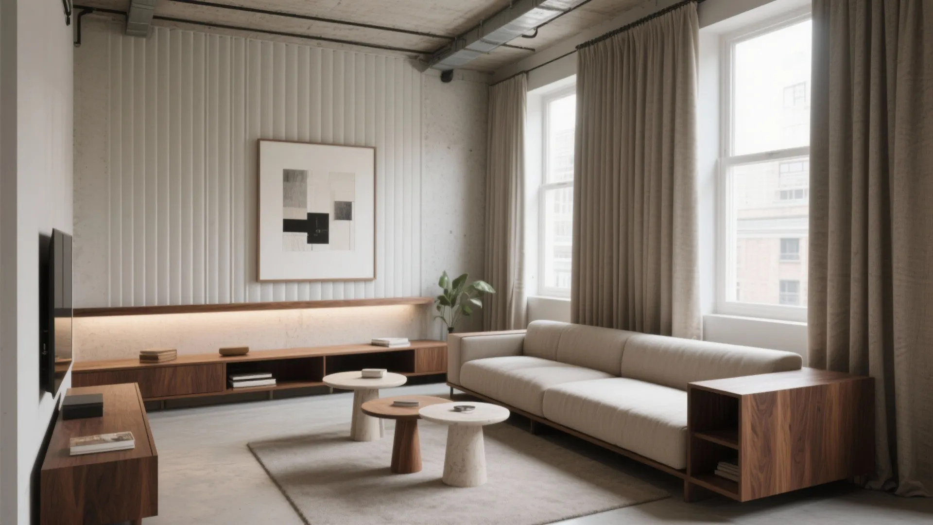 Low-slung seating with a tall backdrop