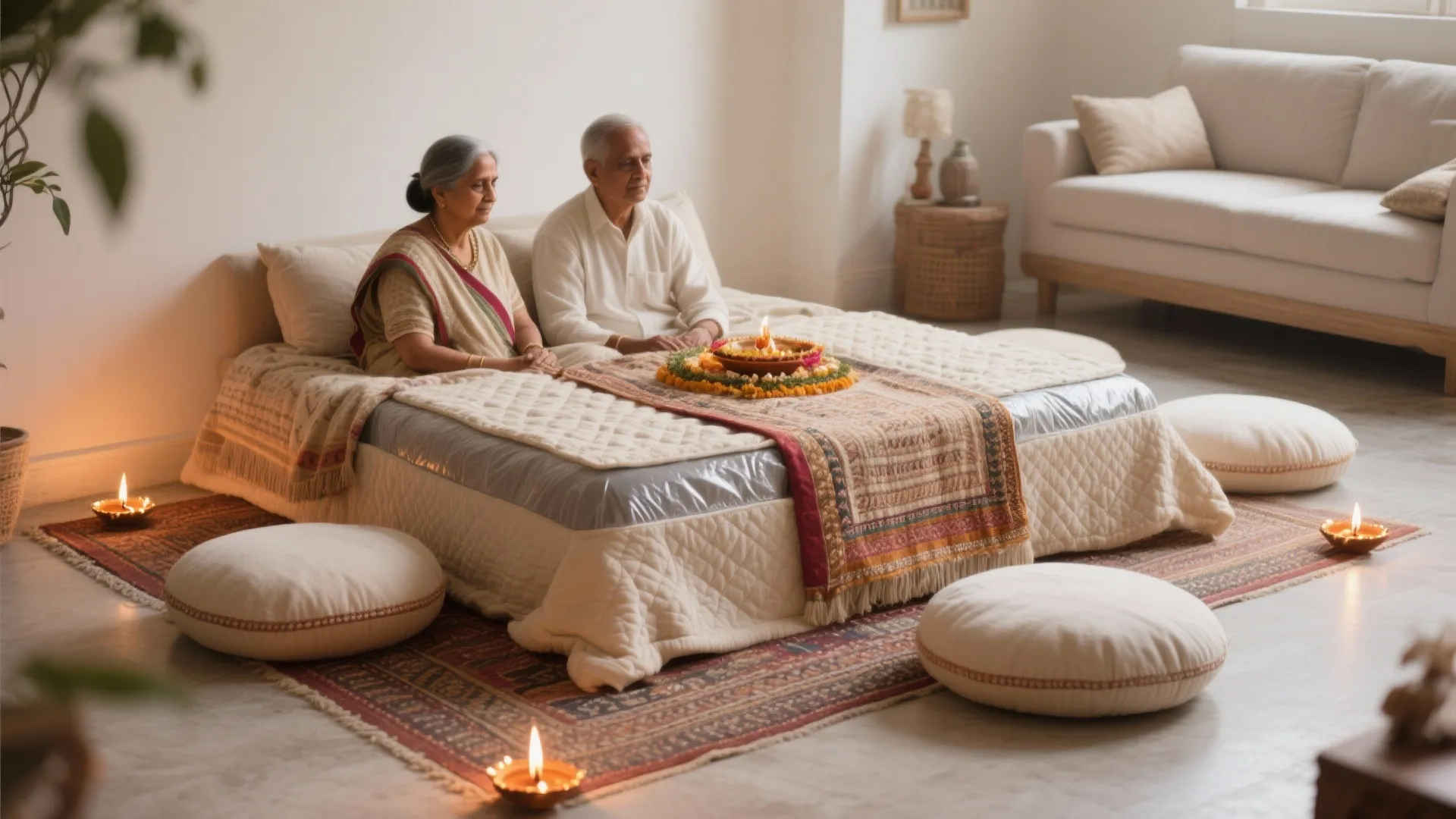 3) Low Seating Ritual Zone with Layered Textiles