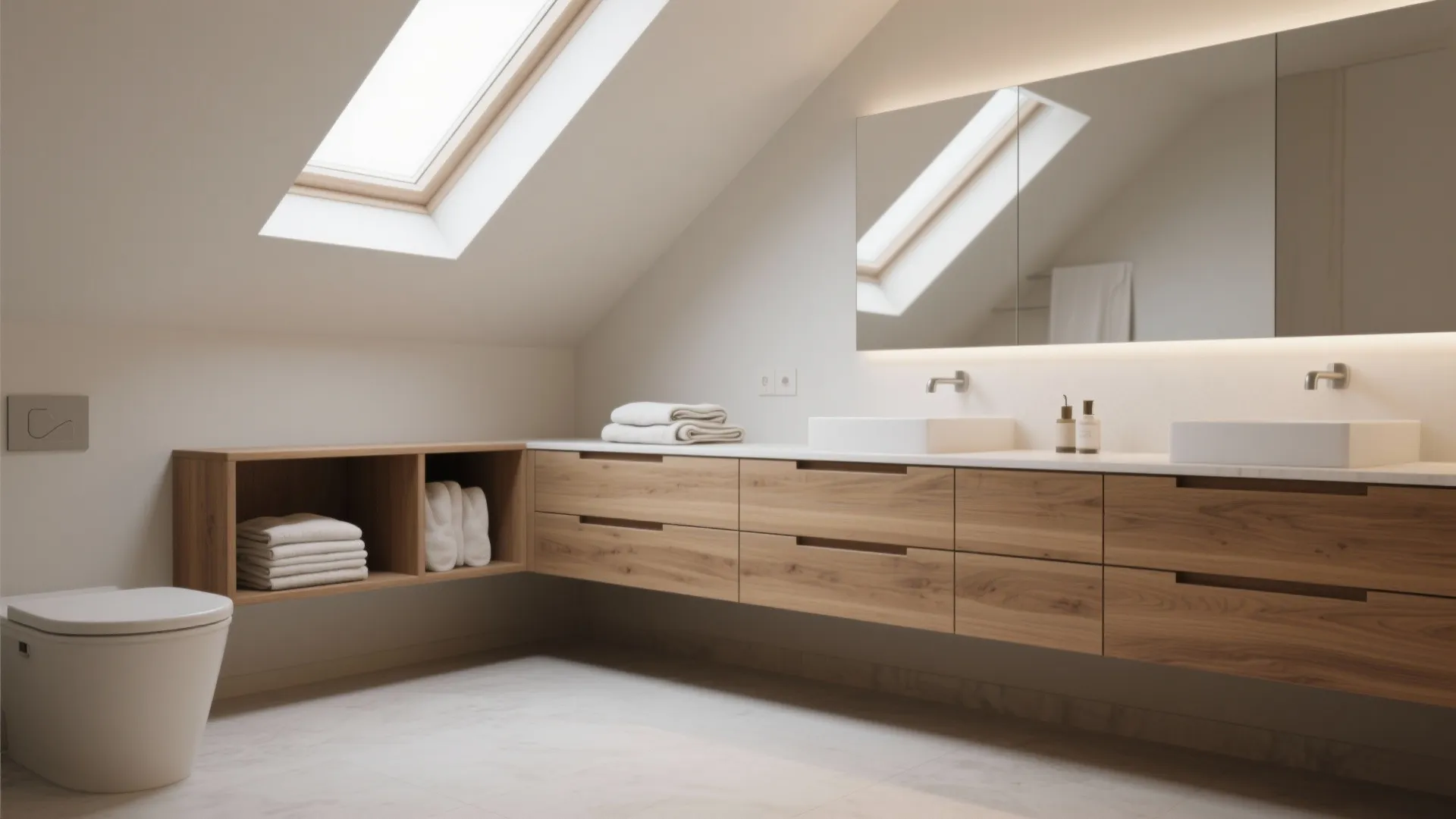 1. Treat the low side as storage or a vanity alcove