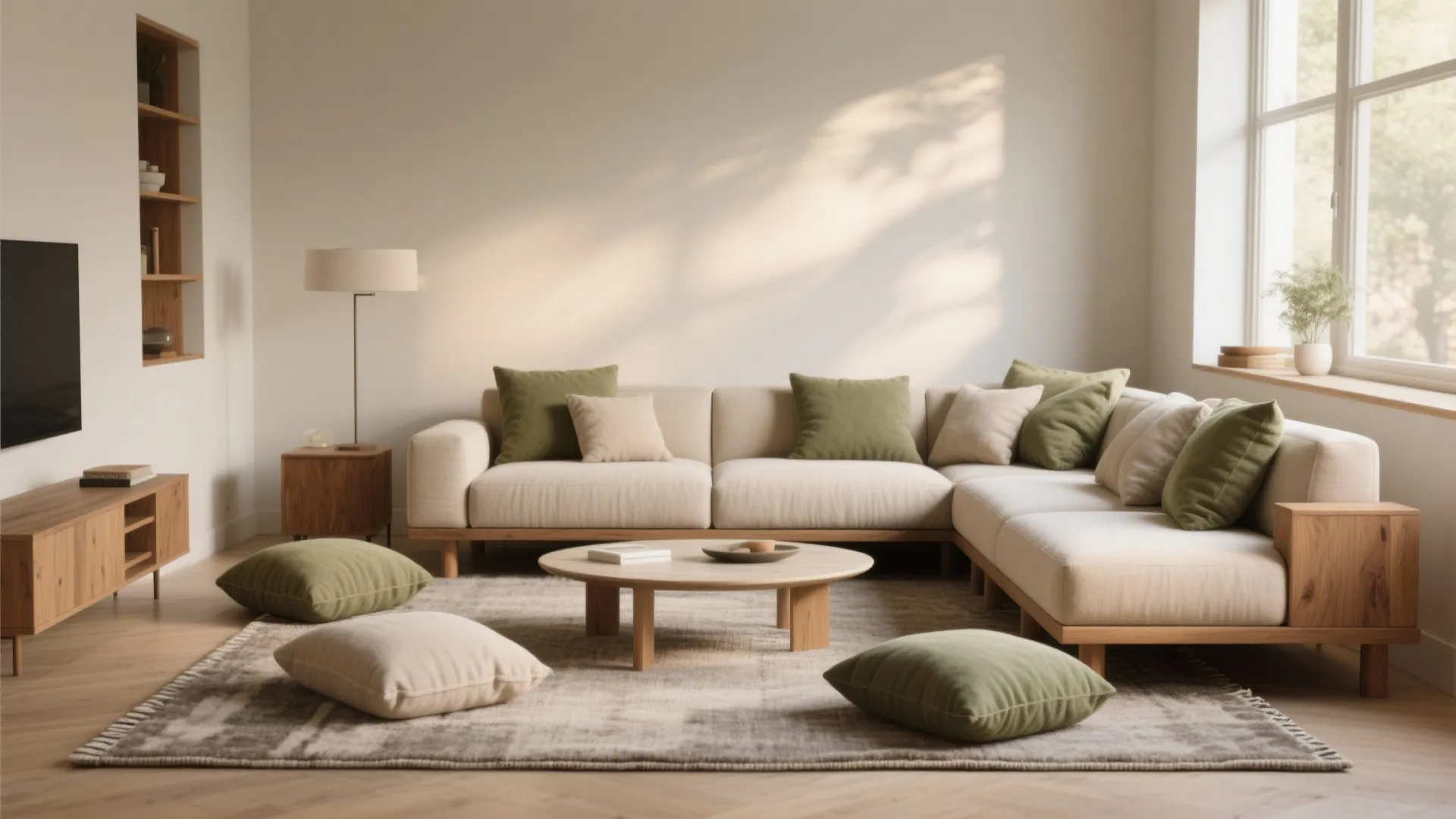 Layered Low Sofa + Oversized Floor Cushions