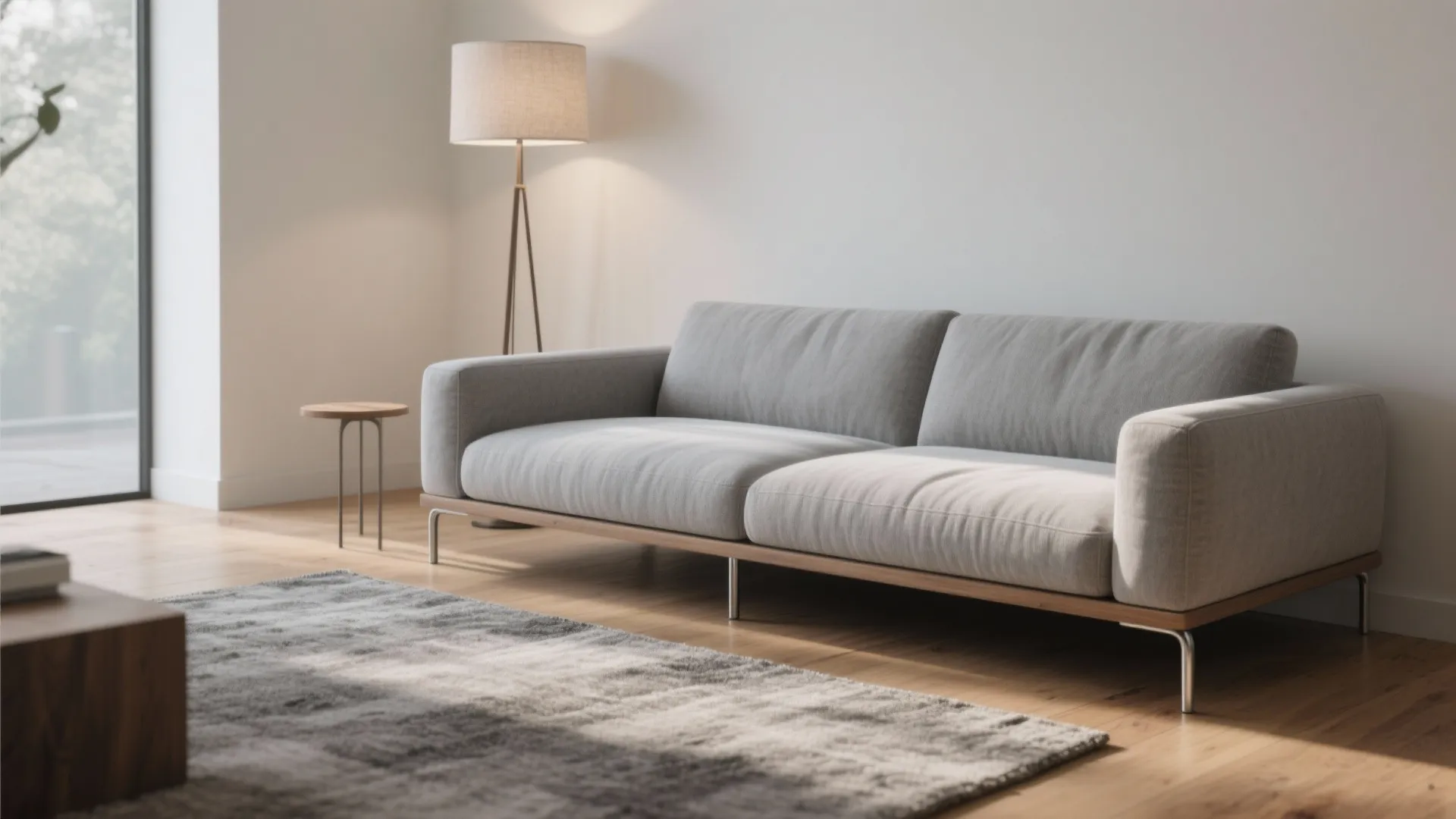 Low-profile sectional with raised legs
