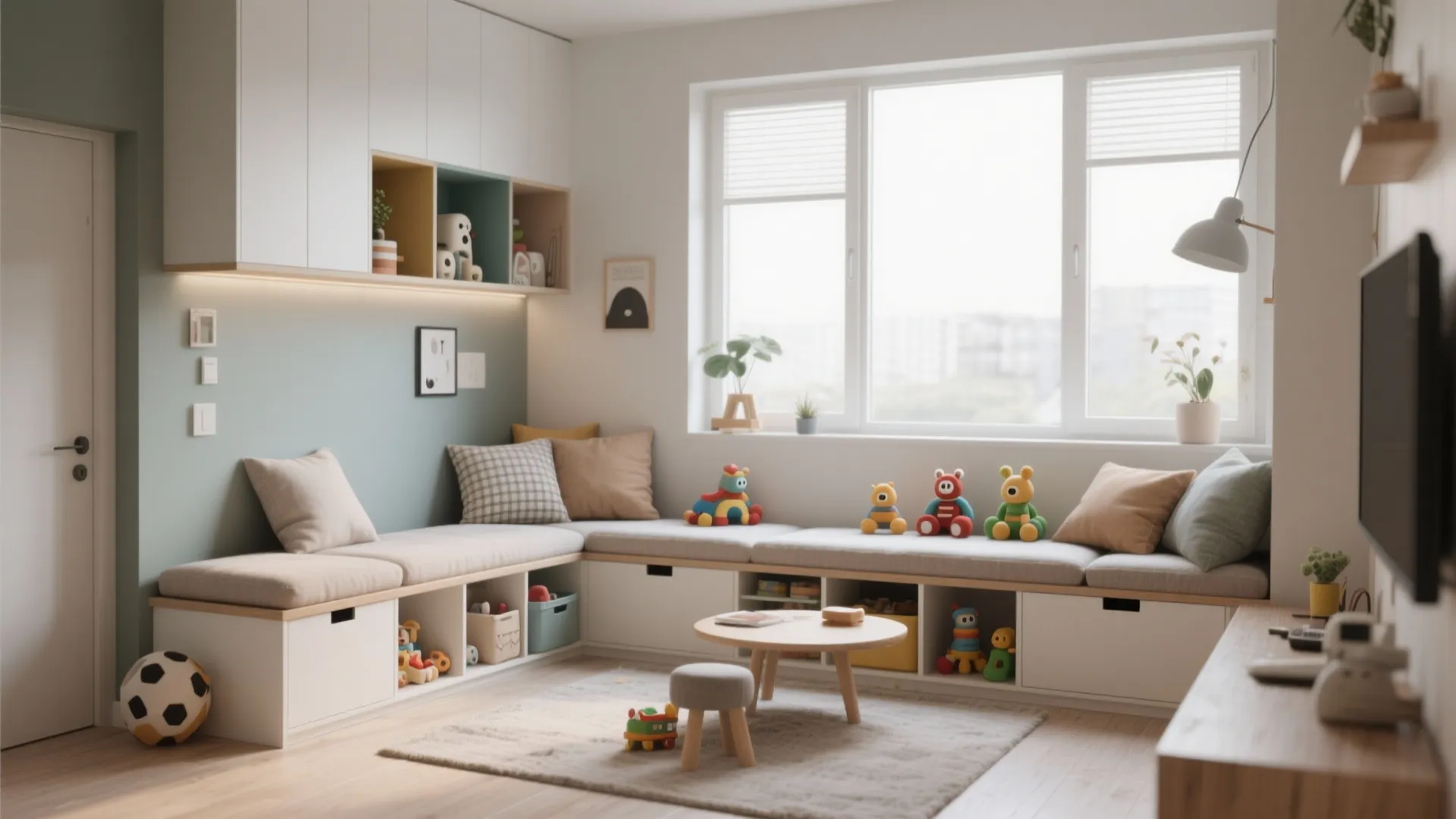 2. Low Storage Units with Cushion Tops