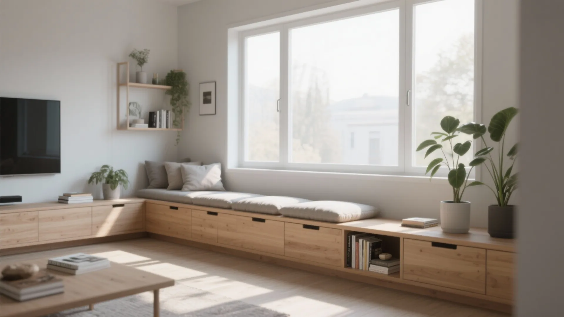 2. Opt for low, wide storage under the window