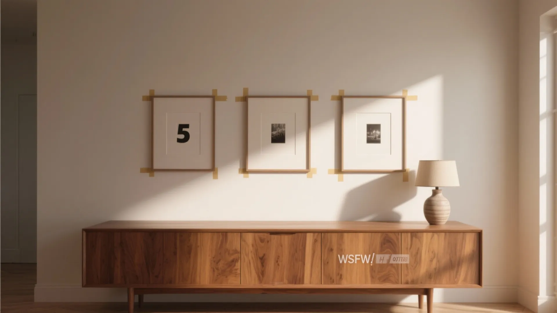 2. Low gallery strip over a bench or sideboard