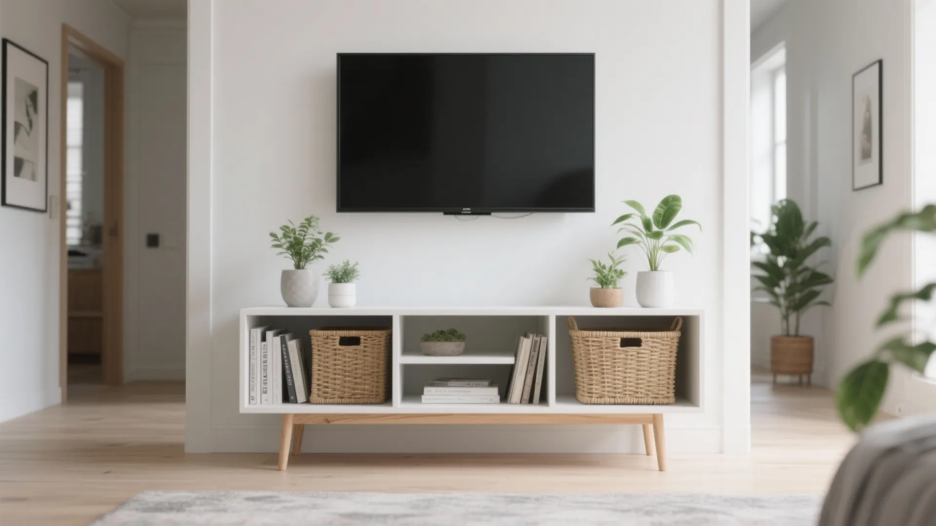 Low-height console with open shelves