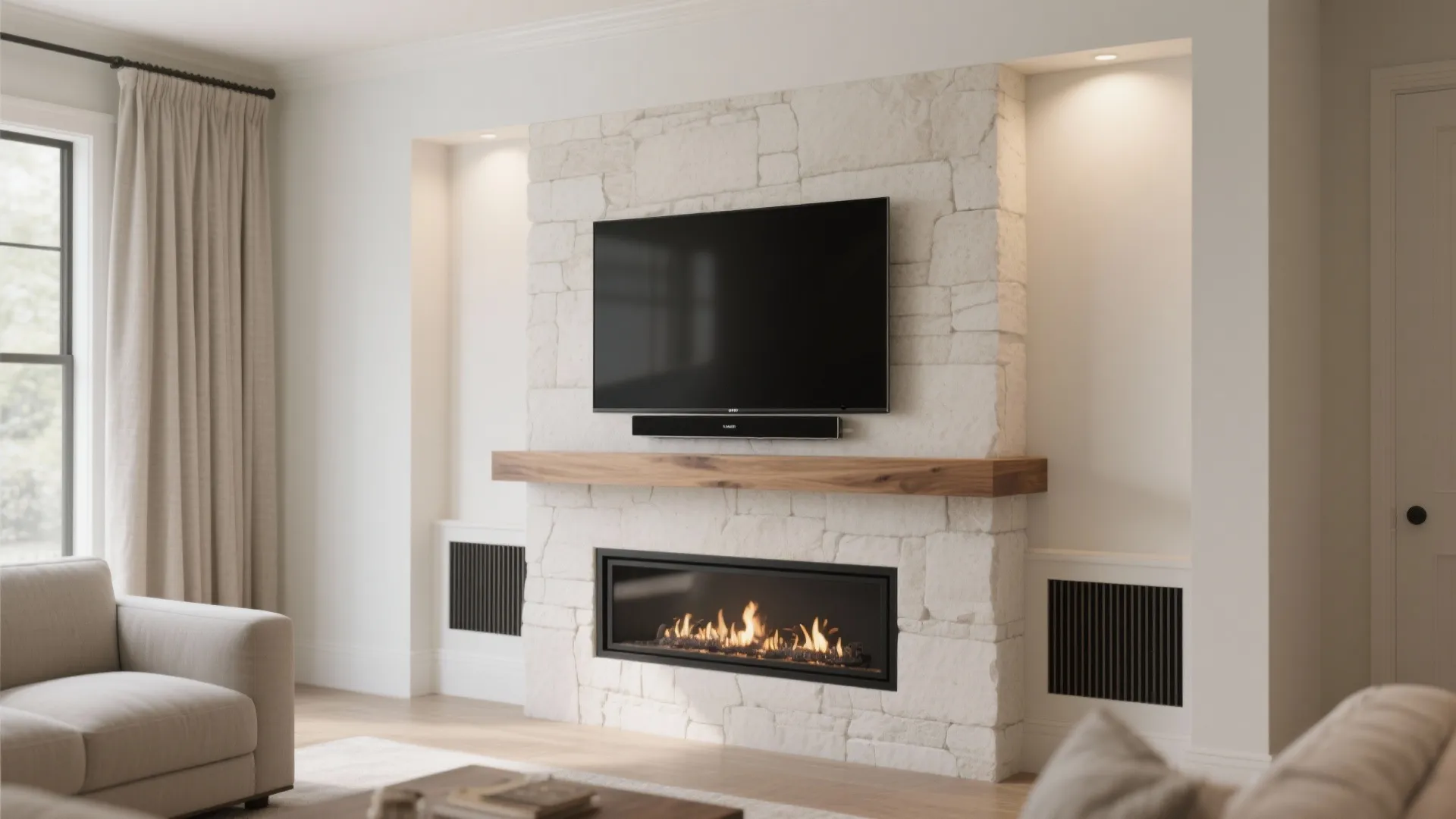 Low-mount TV over an insulated fireplace