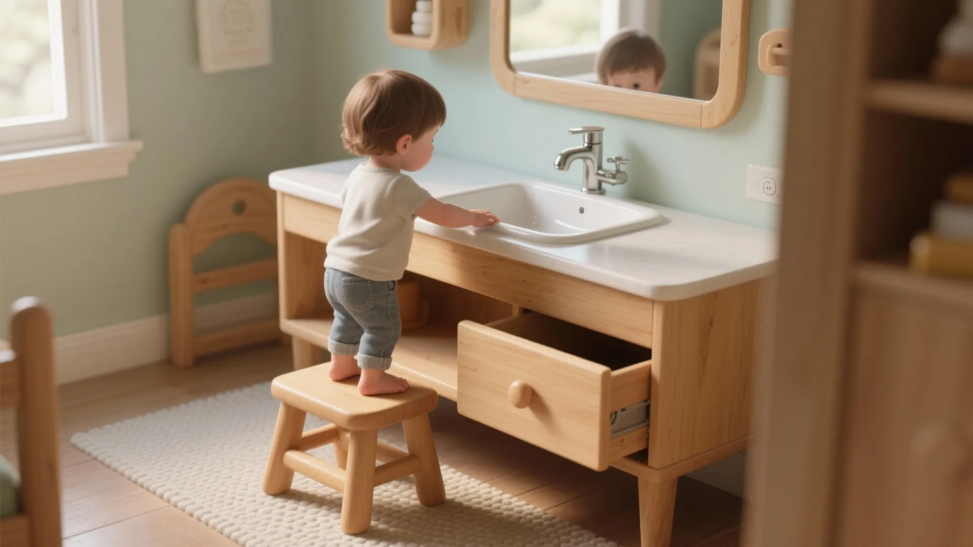 1. Low, Stable Vanities and Step Stools
