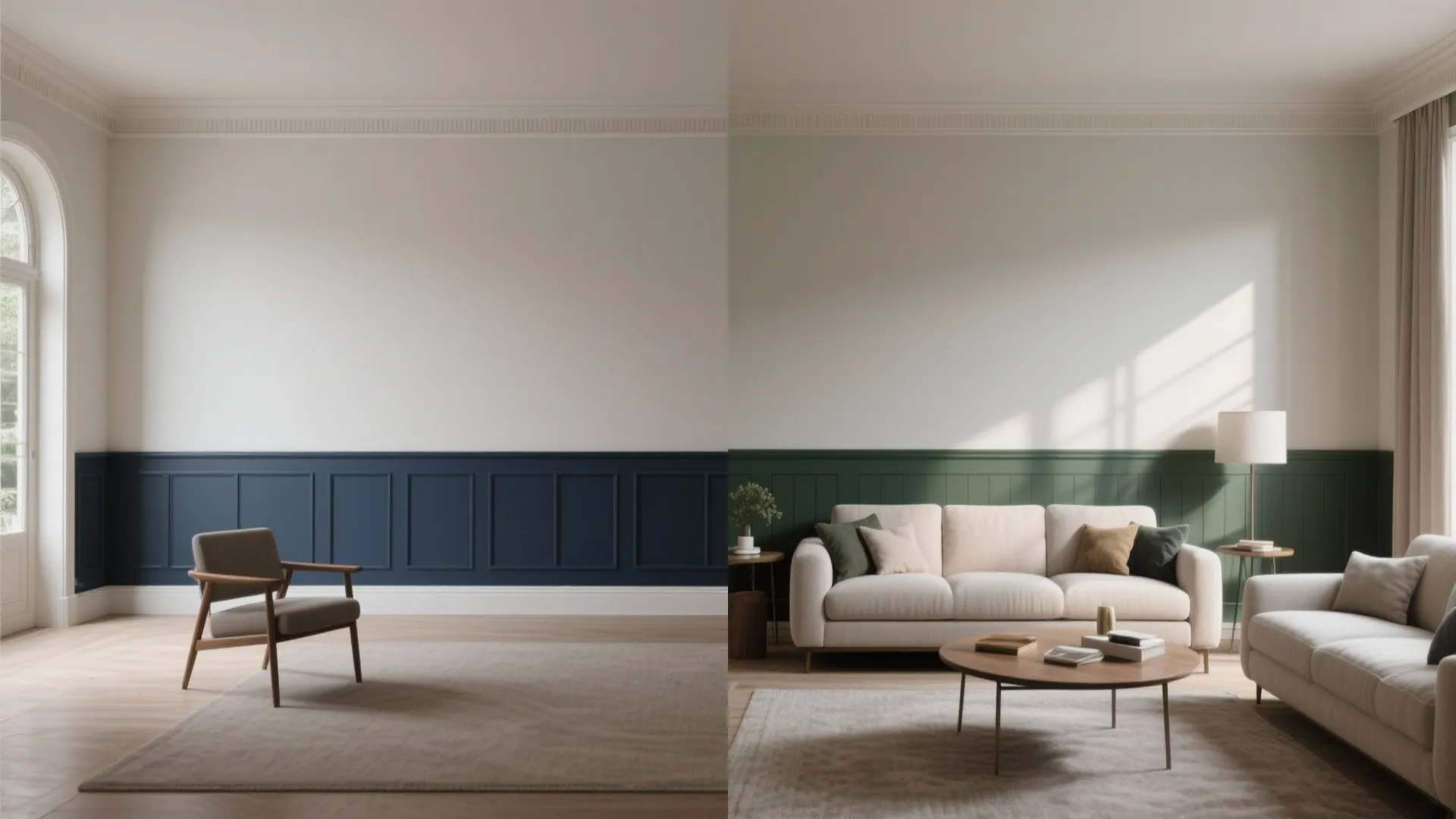 3. Low Wainscoting with Bold Paint Contrast