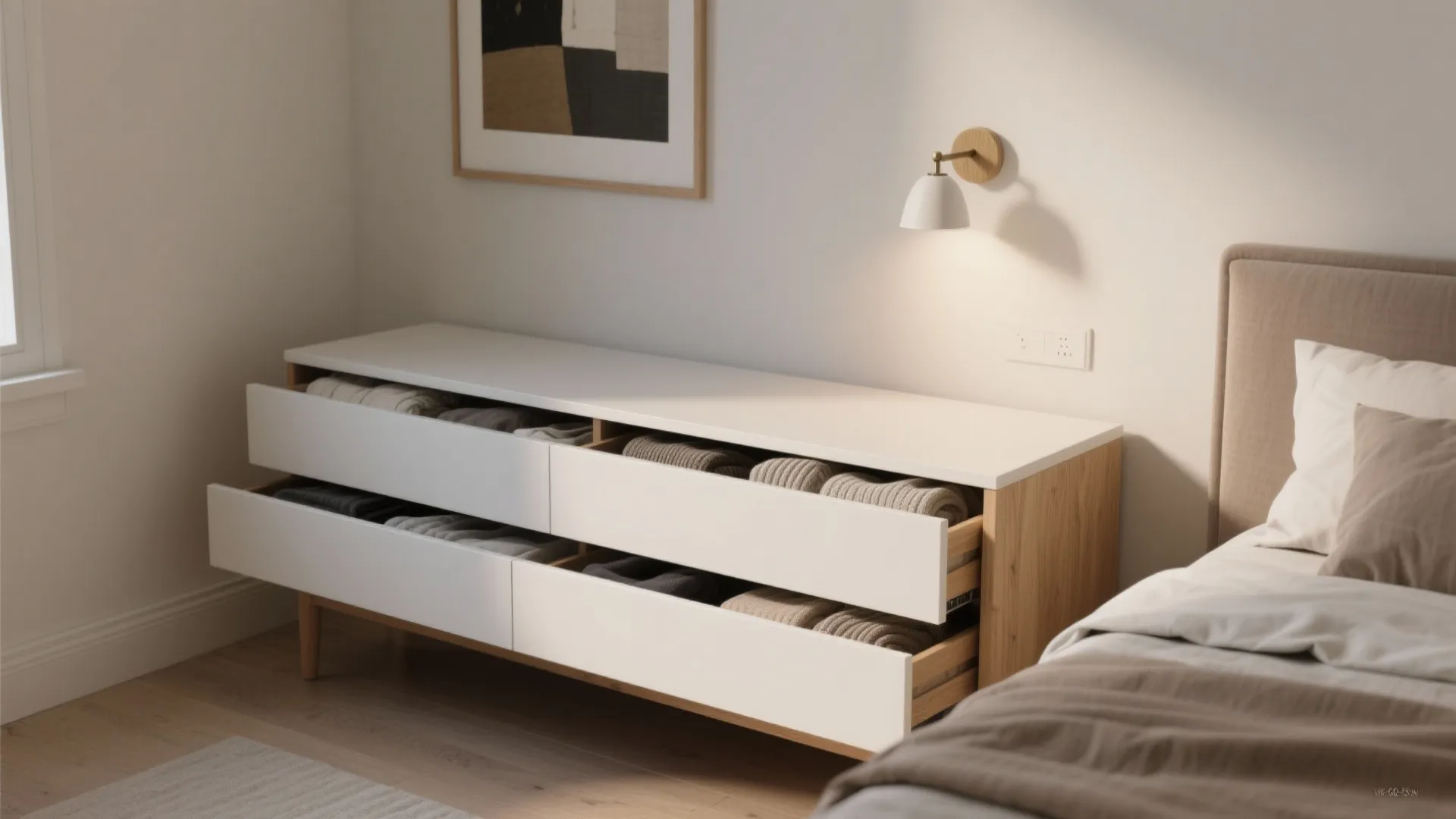 2) Low, Wide Dresser as Nightstand-Plus