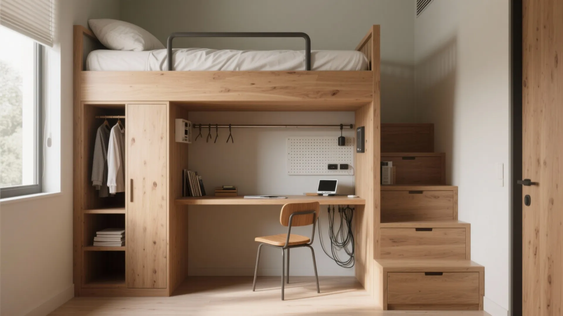 2. Lower bunk as wardrobe or study nook