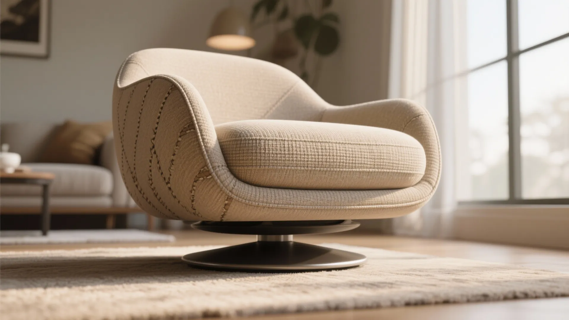 3. Low-Profile Swivel Chair with Upholstered Base