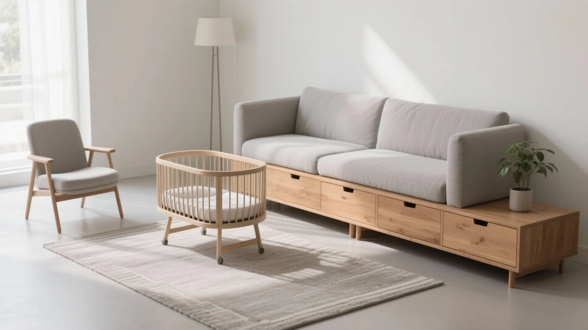 Minimalist bassinet storage zone