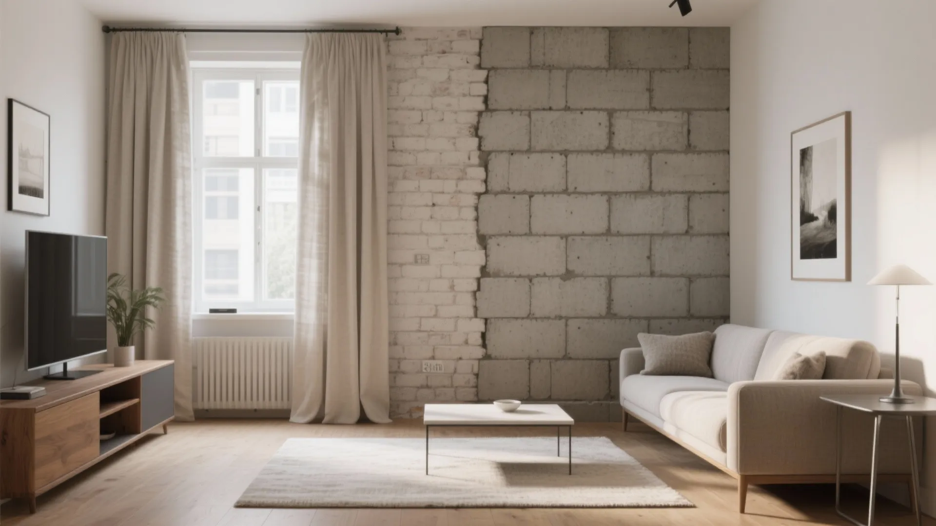 Split-Face Block Accent Wall in a Small Living Room