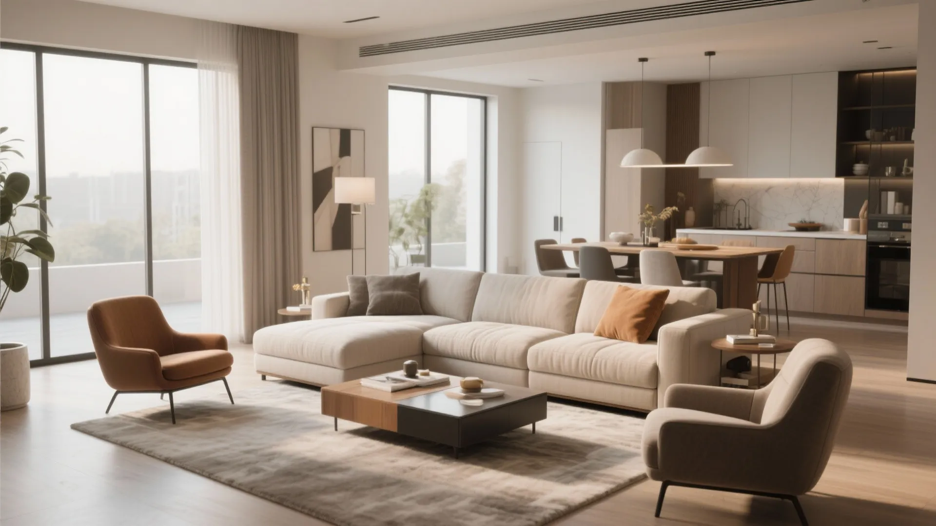 2. L-Shaped Sofa with Accent Chairs