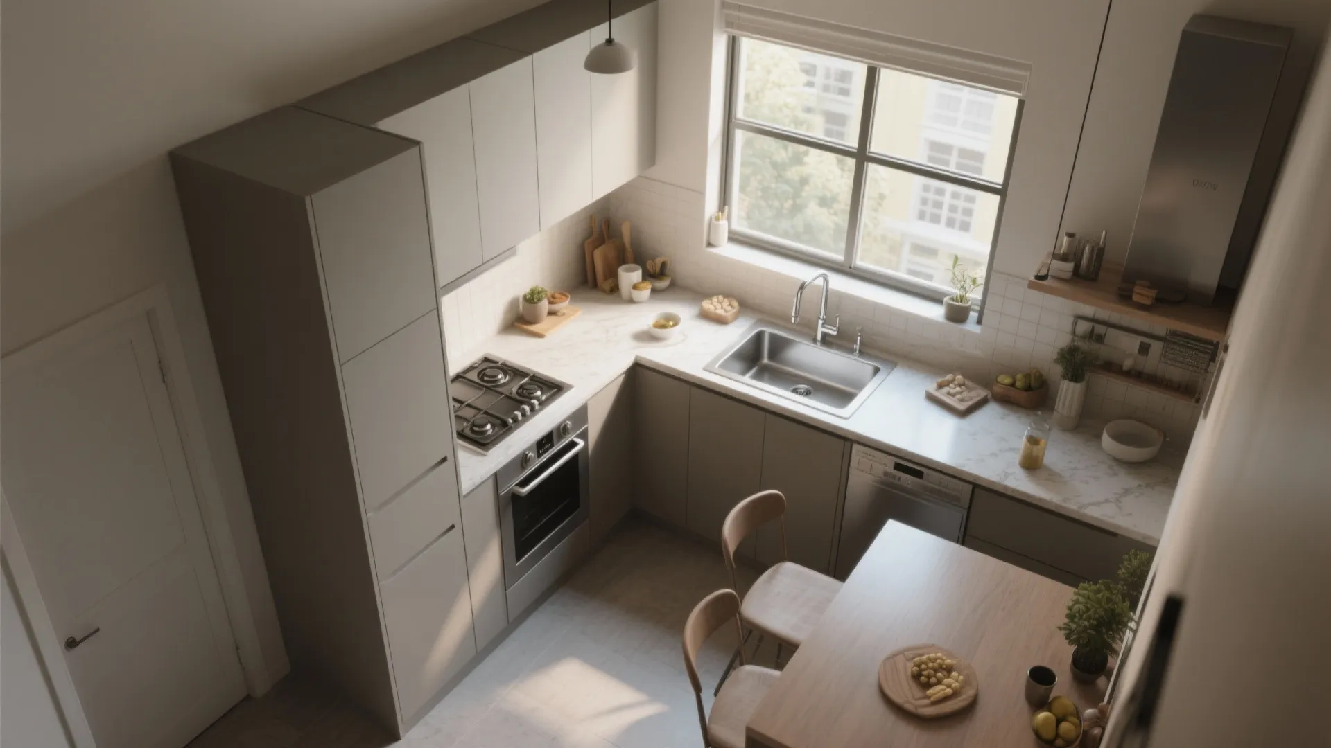 3. Compact L-shape with bay-window workstation