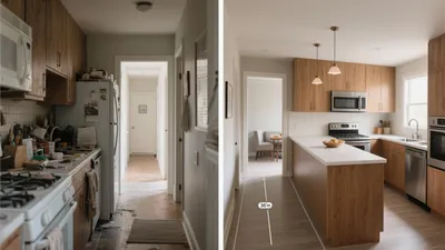 Before & After Kitchen Remodel with Wood Cabinets and Island