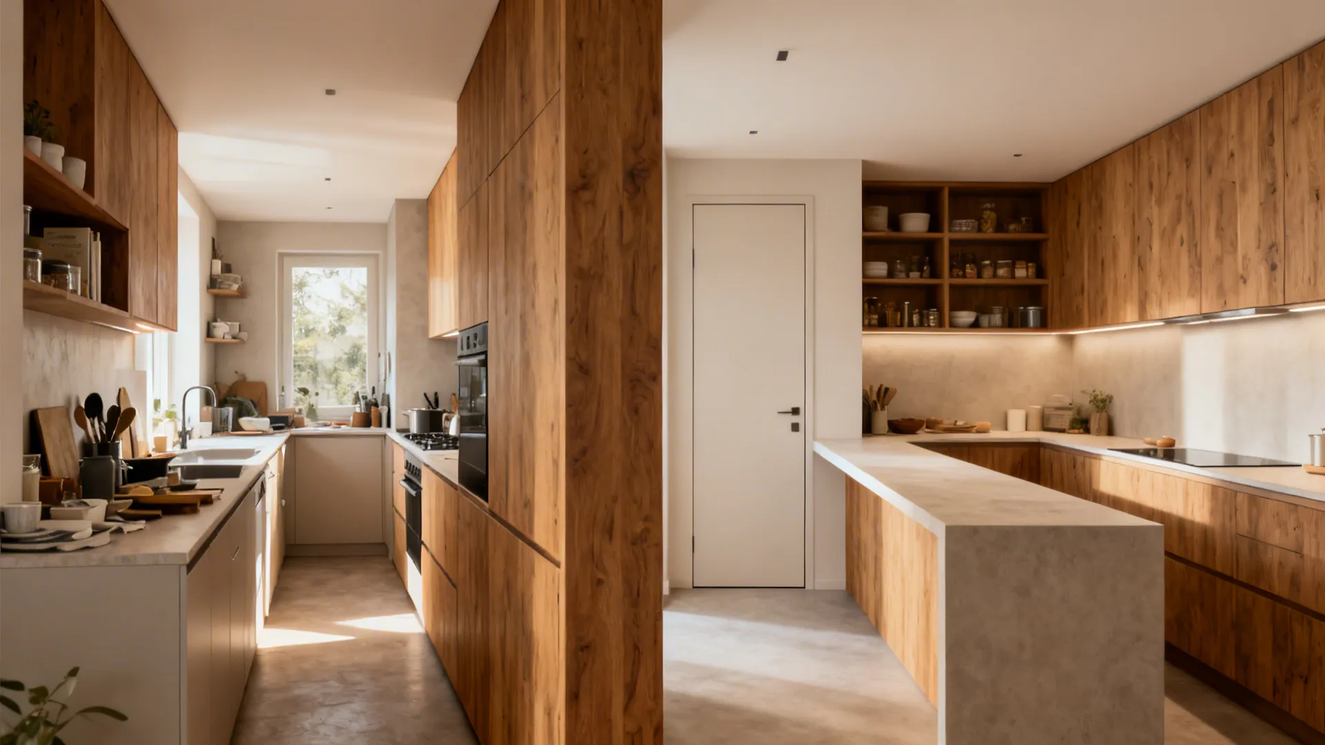 L-shaped workflow with a mini storeroom pocket