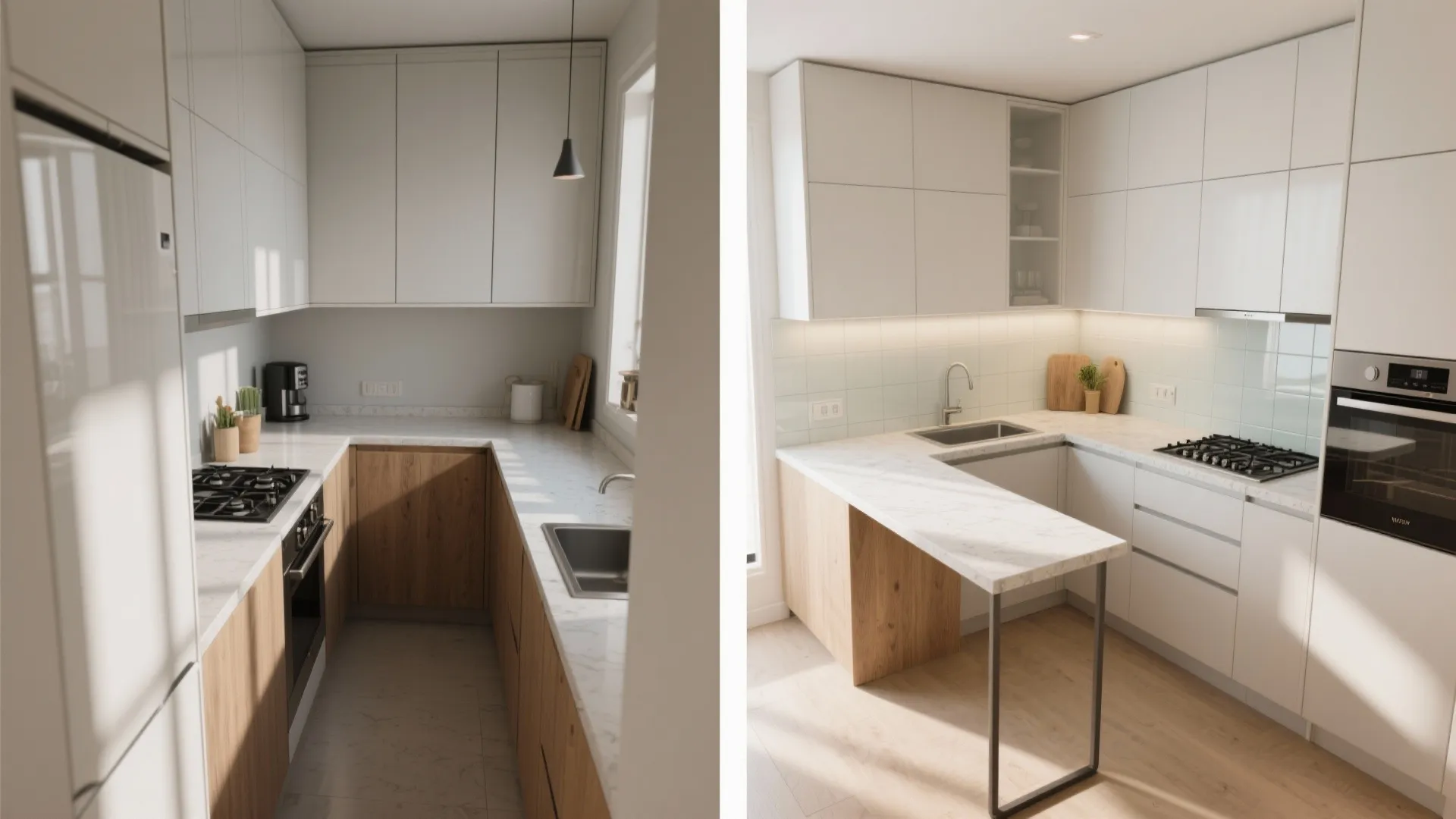 L-shaped small kitchen layout