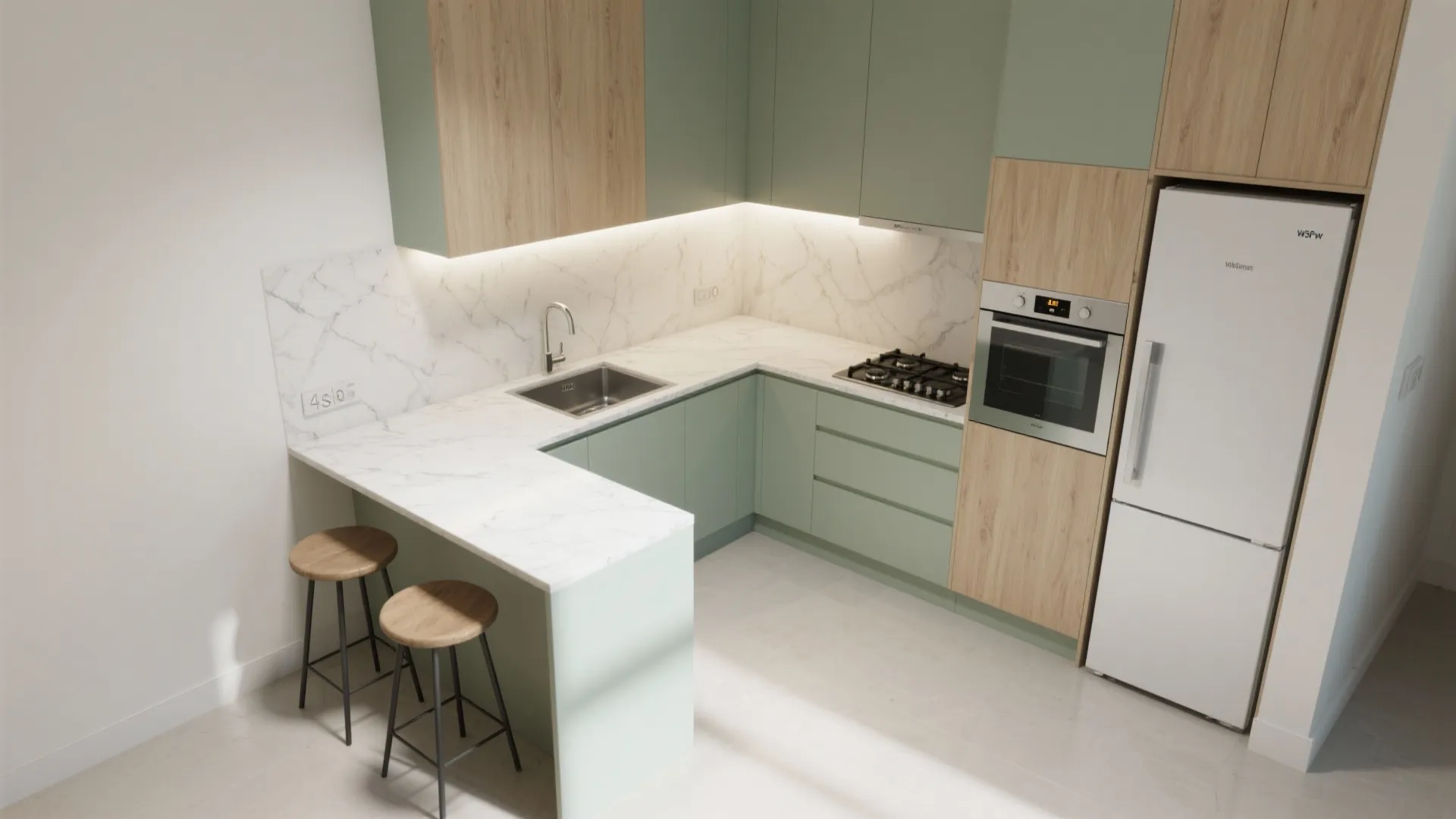 L-Shaped Compact Kitchen With a Slim Breakfast Ledge