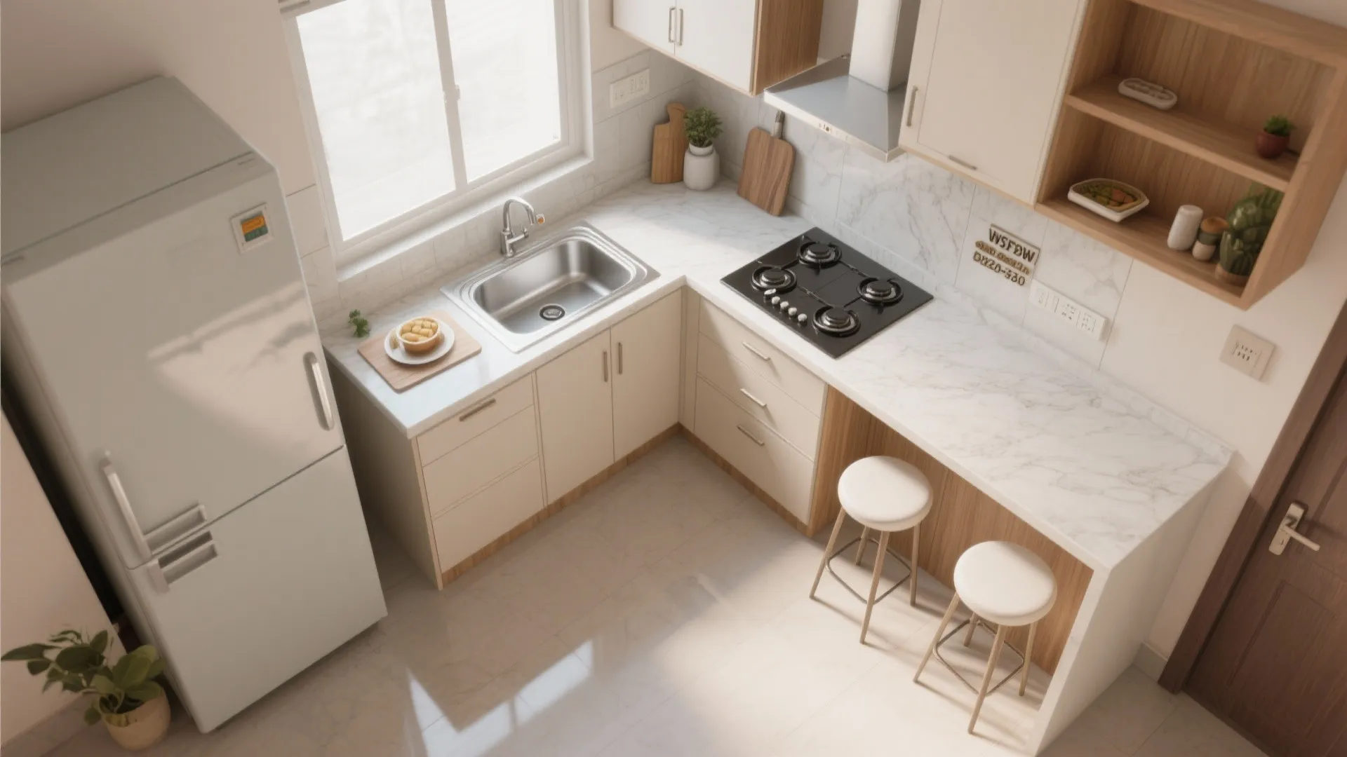 L-shaped kitchen with a slim breakfast counter
