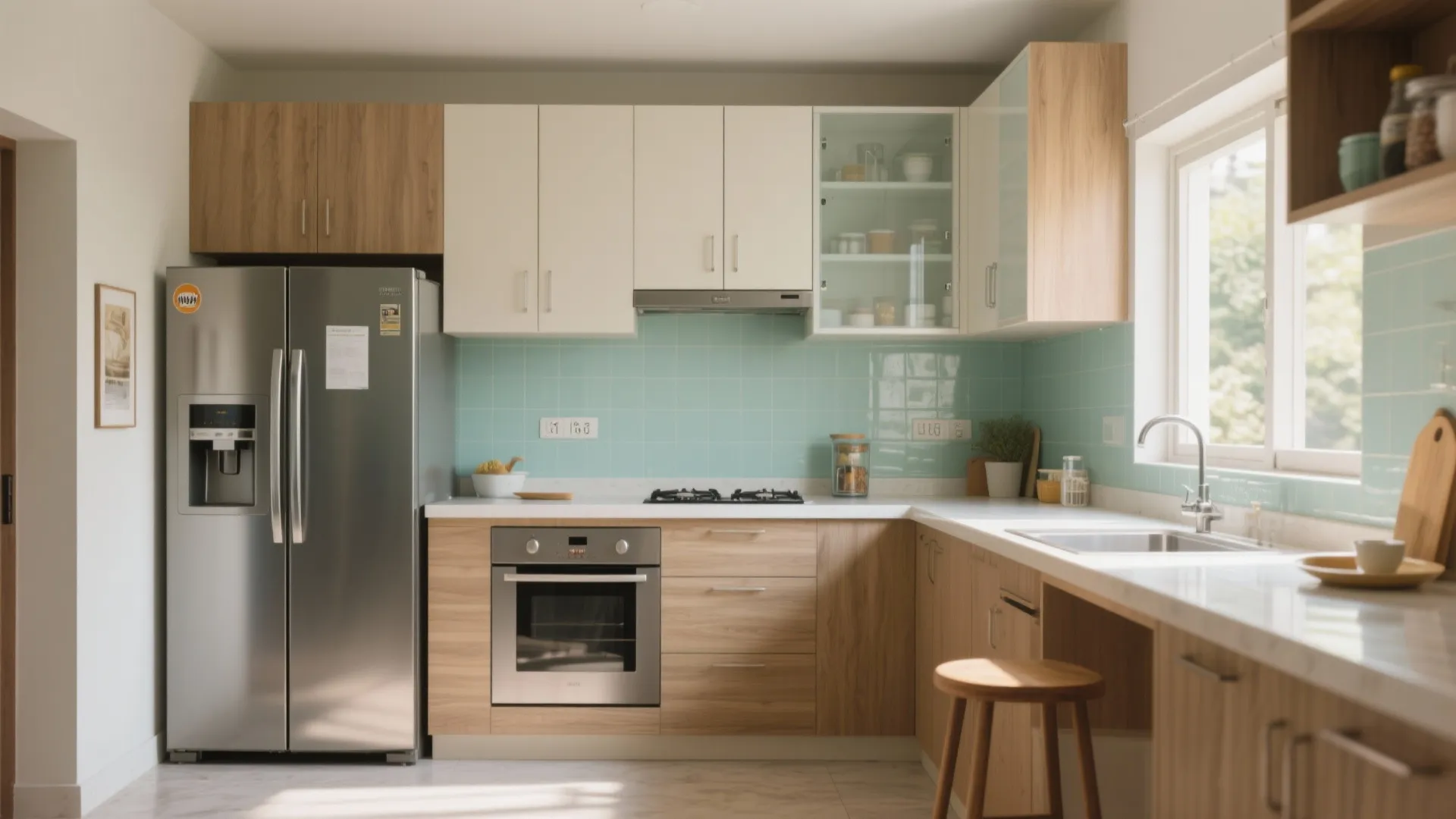 L-shaped kitchen layout that frees counters