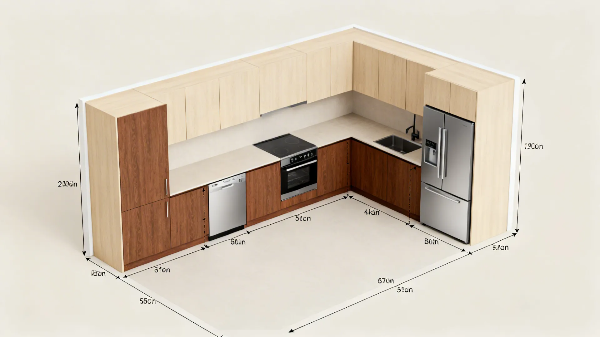 3) Walnut slab lowers with light-ash uppers