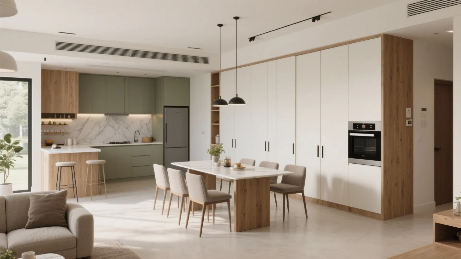 An L-shaped social core with hidden storage walls