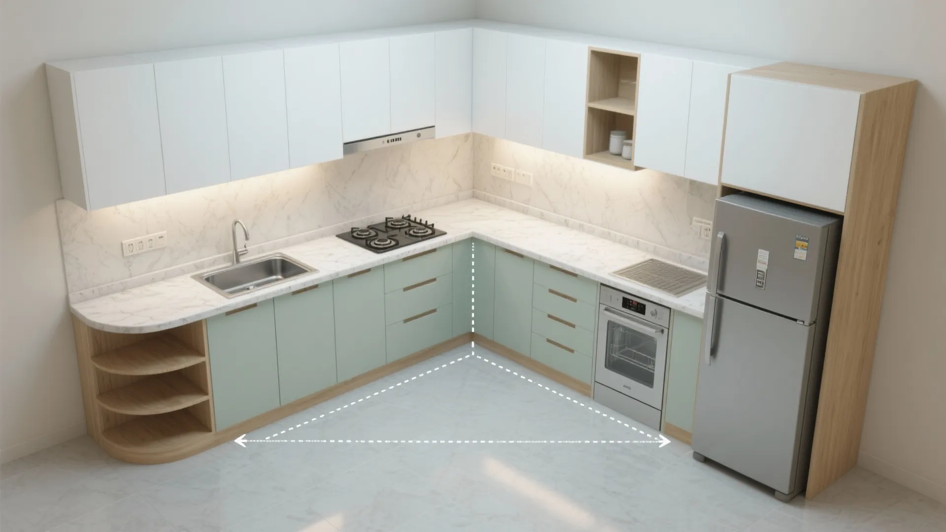 L-Shaped Small Kitchen Layout for Flow