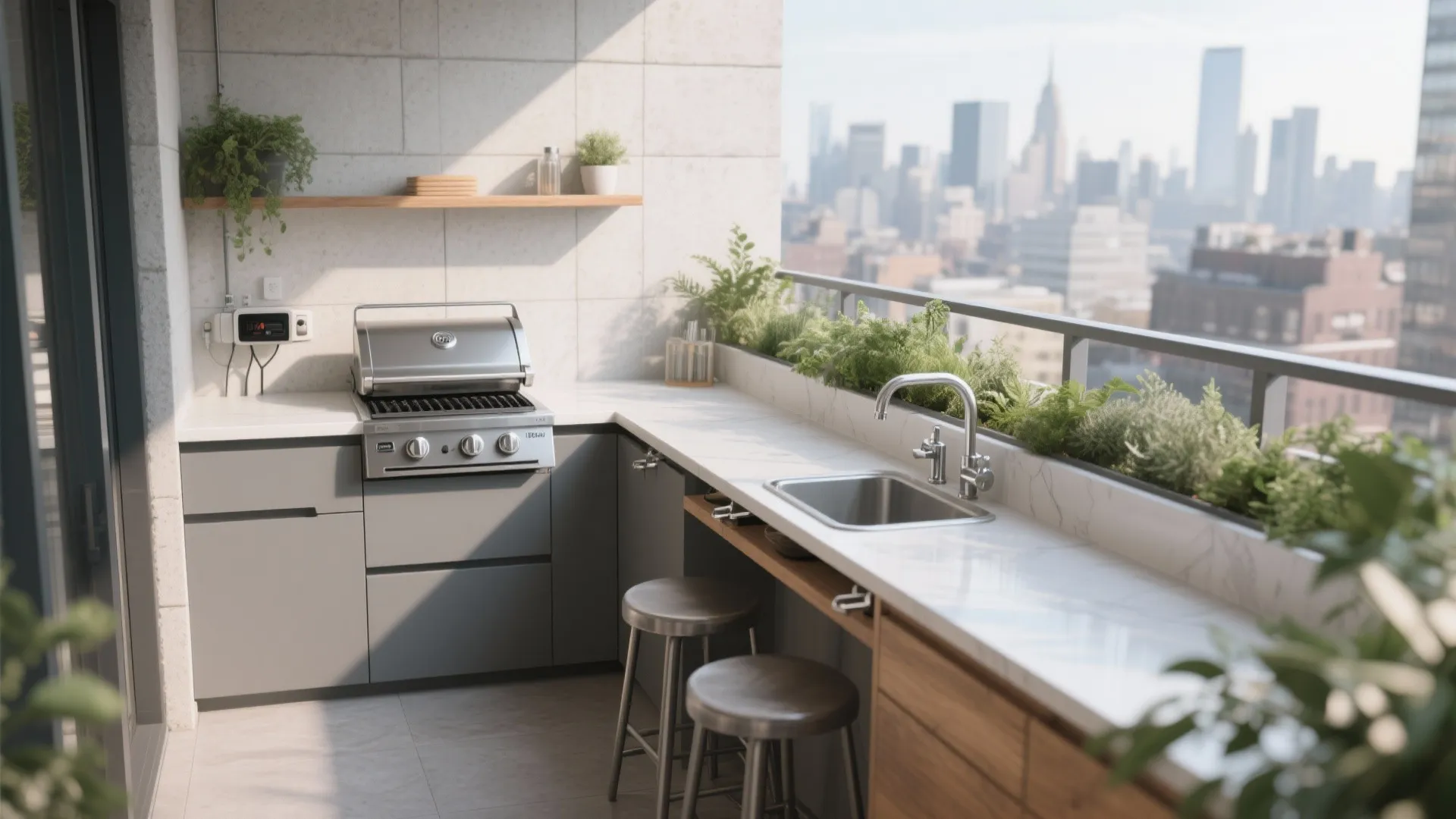 Slim L-Shaped Cookline with Fold-Down Surfaces