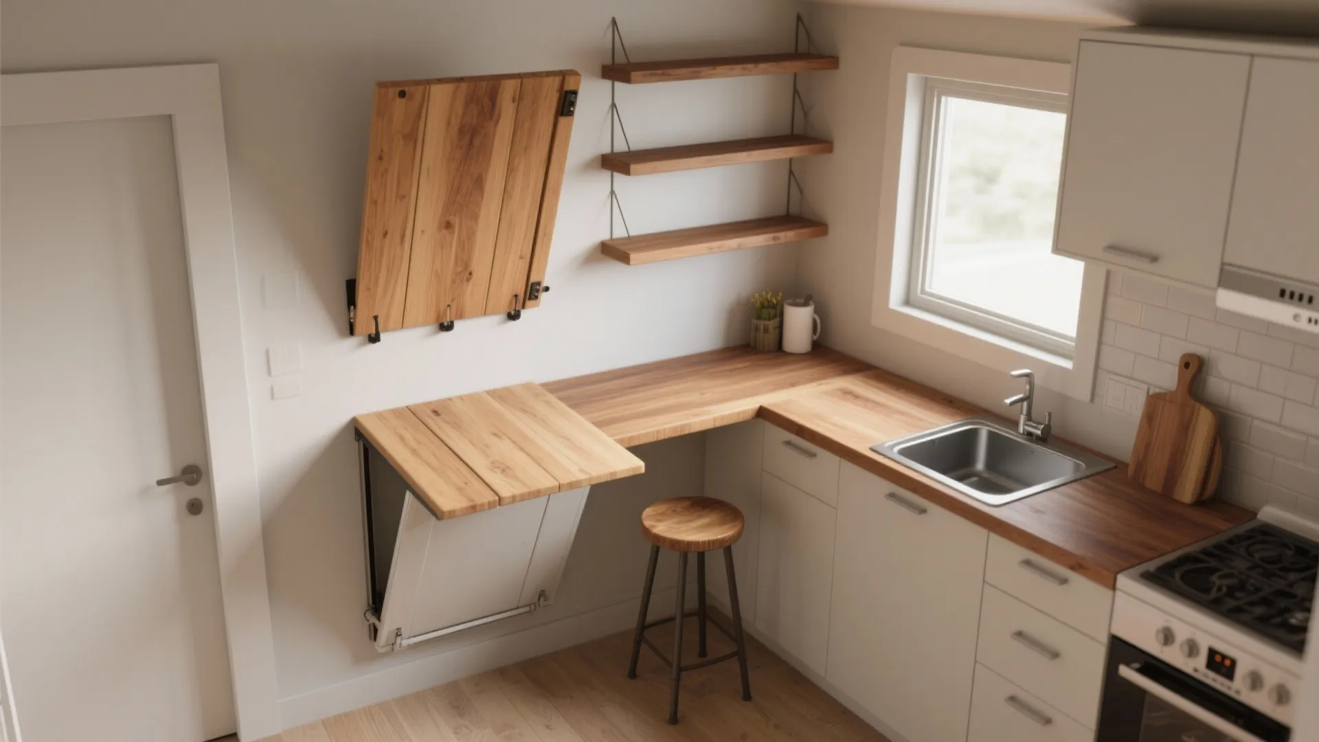 2. L-shape with a fold-down breakfast bar