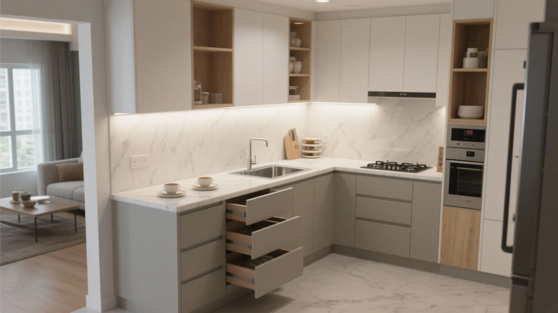 L-shaped kitchen layout for smarter workflow