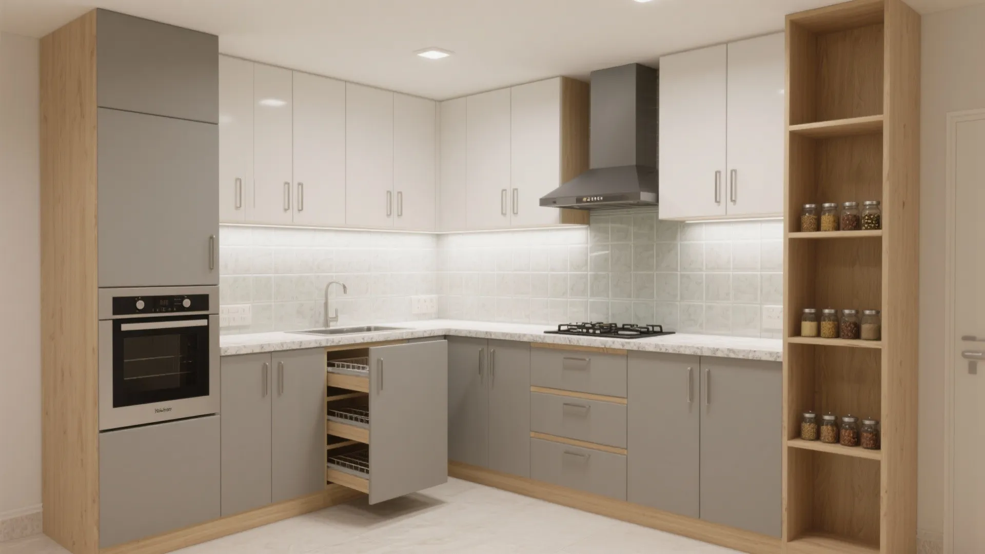 Minimalist kitchen storage with an L-shaped plan