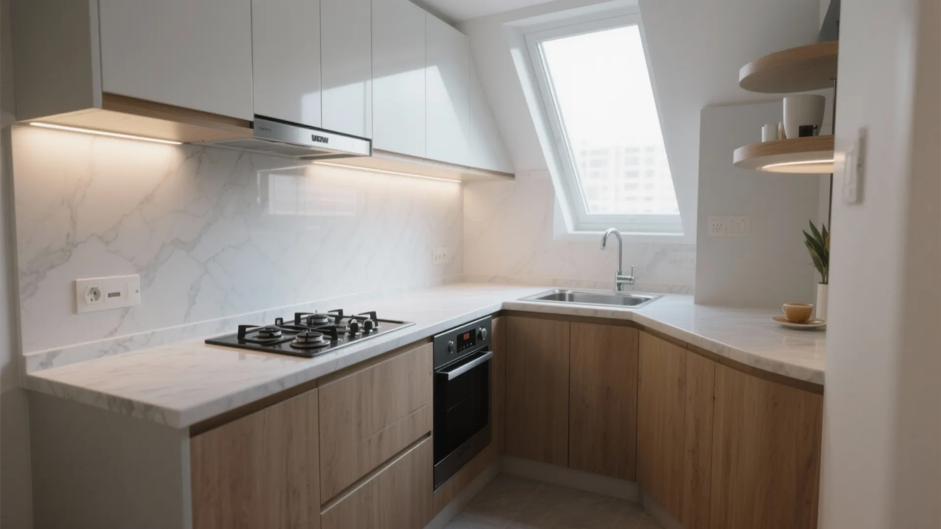 Right-sized L-shaped kitchen with ergonomic clearances