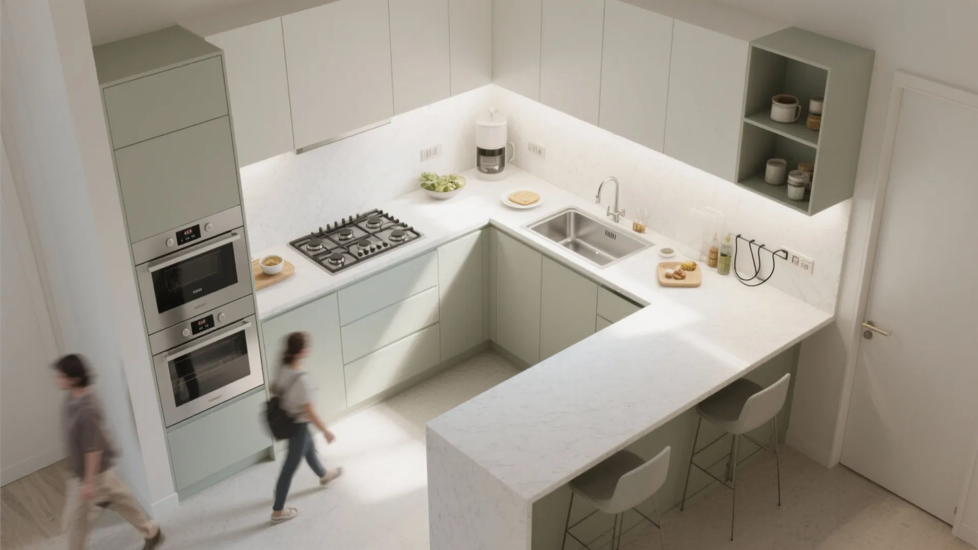 L-shaped small kitchen layout that respects real cooking