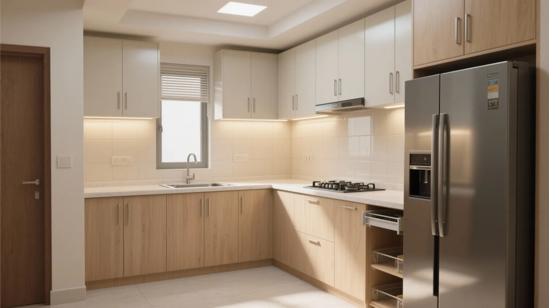 Smart L-shaped kitchenette and vertical storage