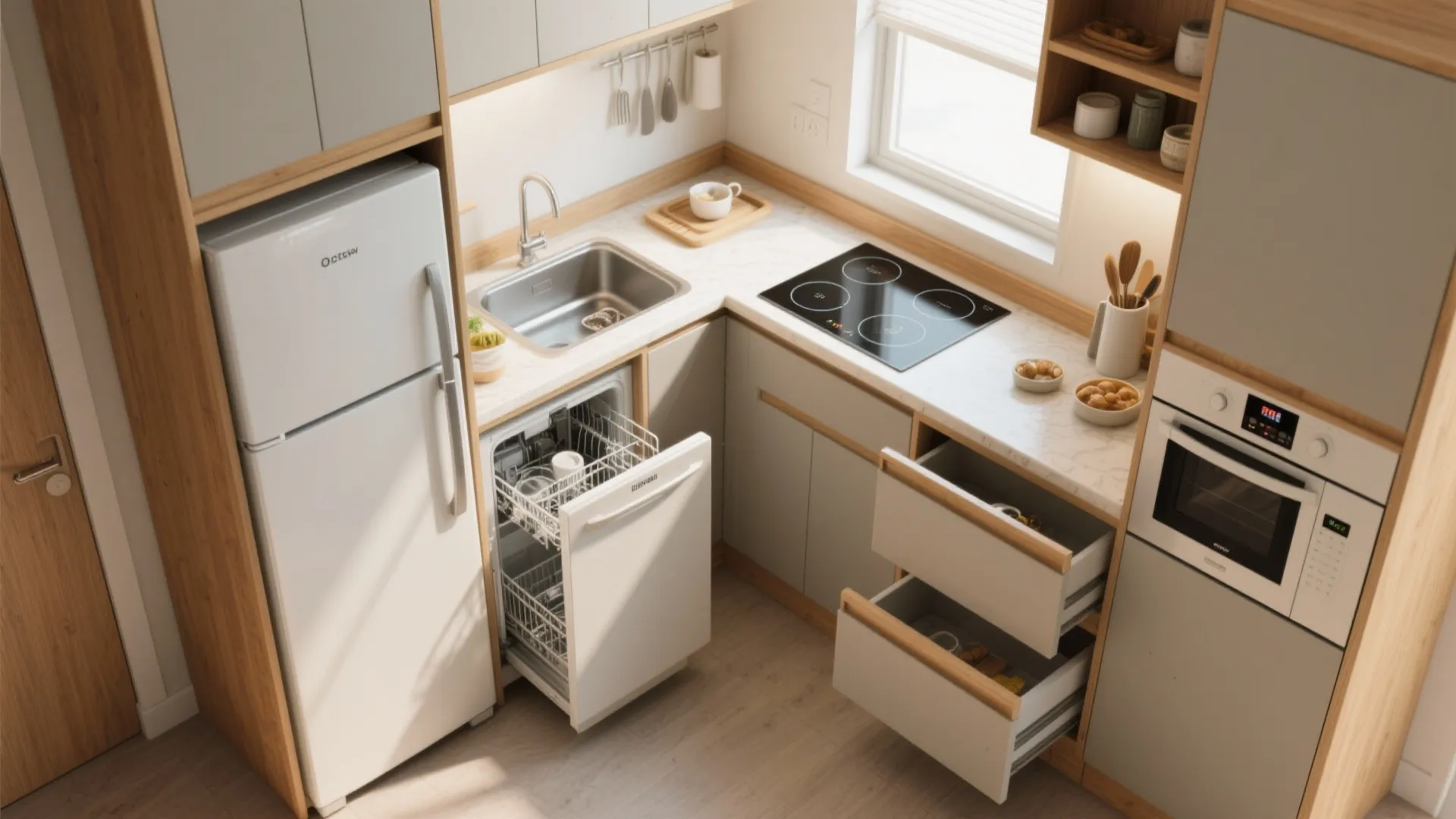 Compact L-Shaped Kitchenettes