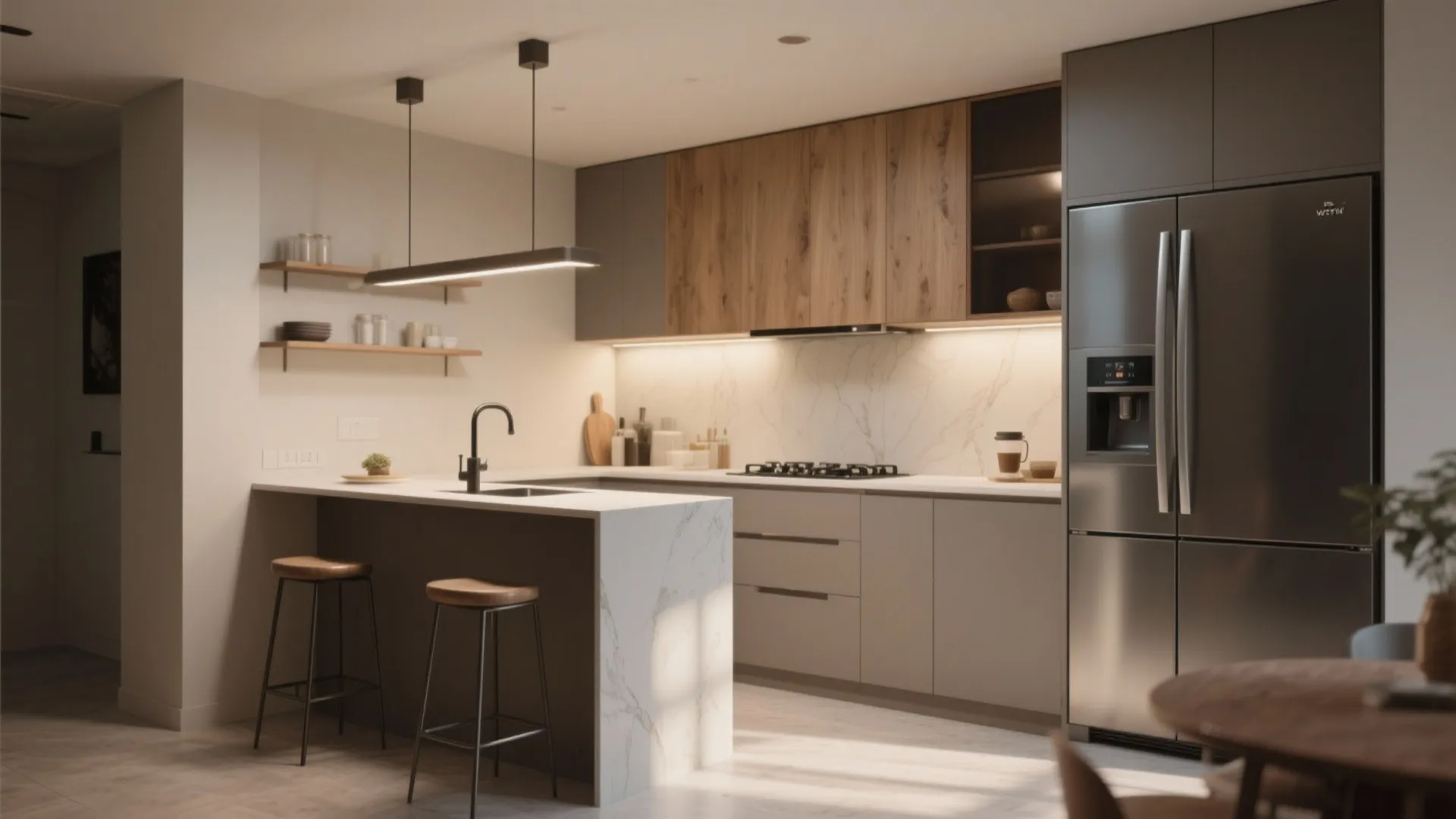 L-shaped layout for compact kitchens