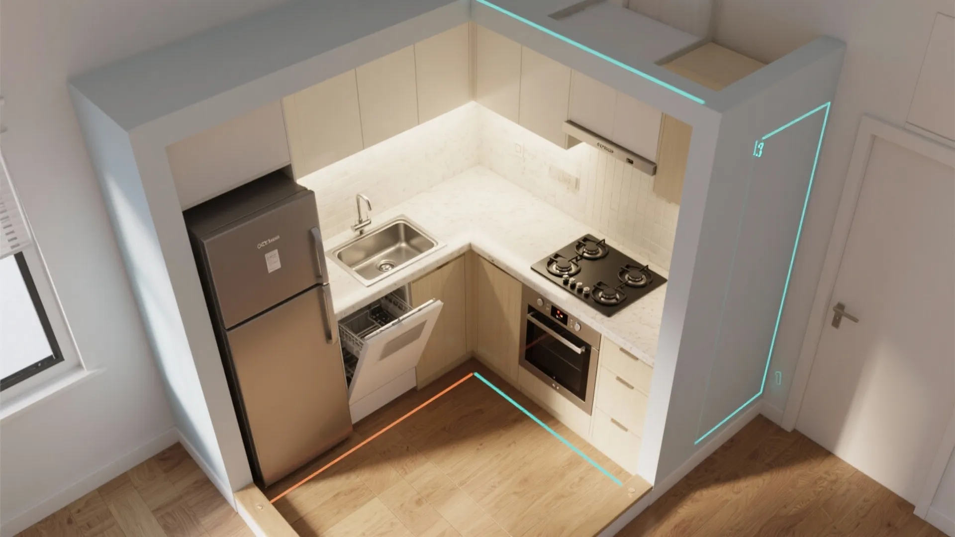 L-shaped small kitchen layout