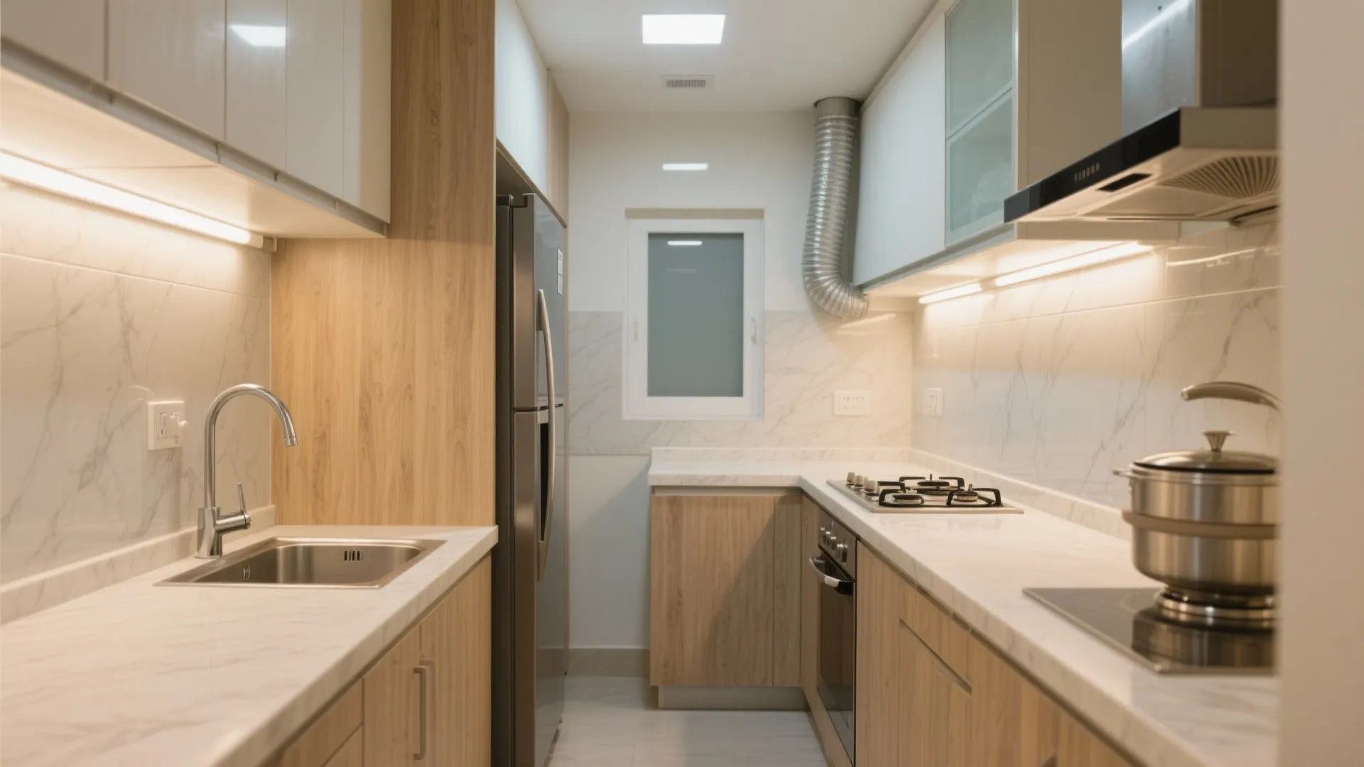 Minimal, hardworking kitchen with an L-shaped core