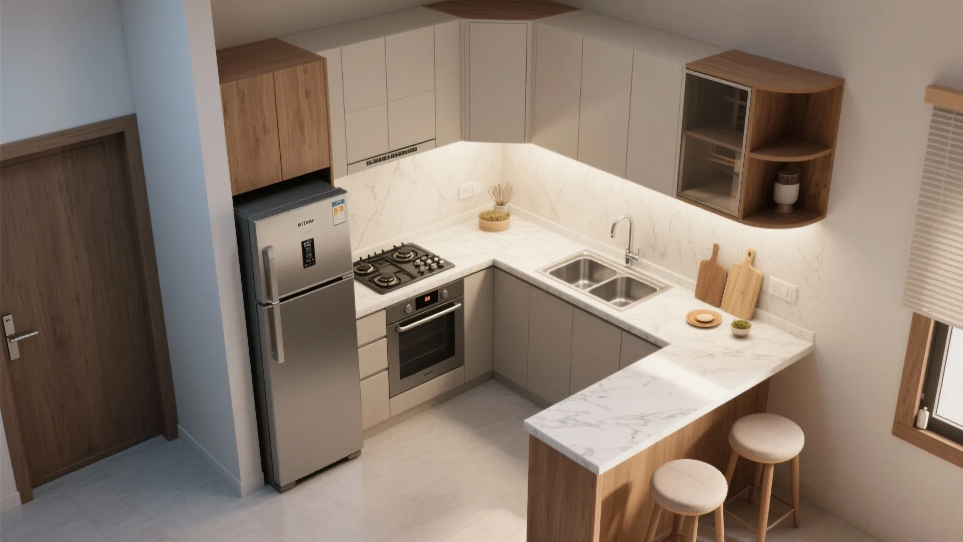 L-shaped small kitchen layout