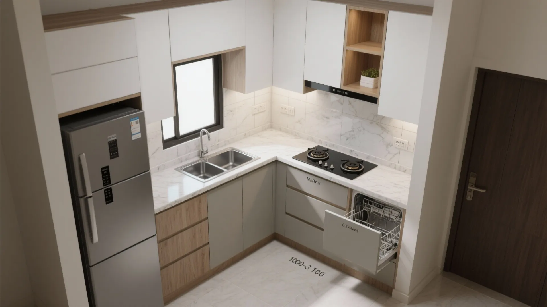 L-shaped kitchen layout that frees more counter space