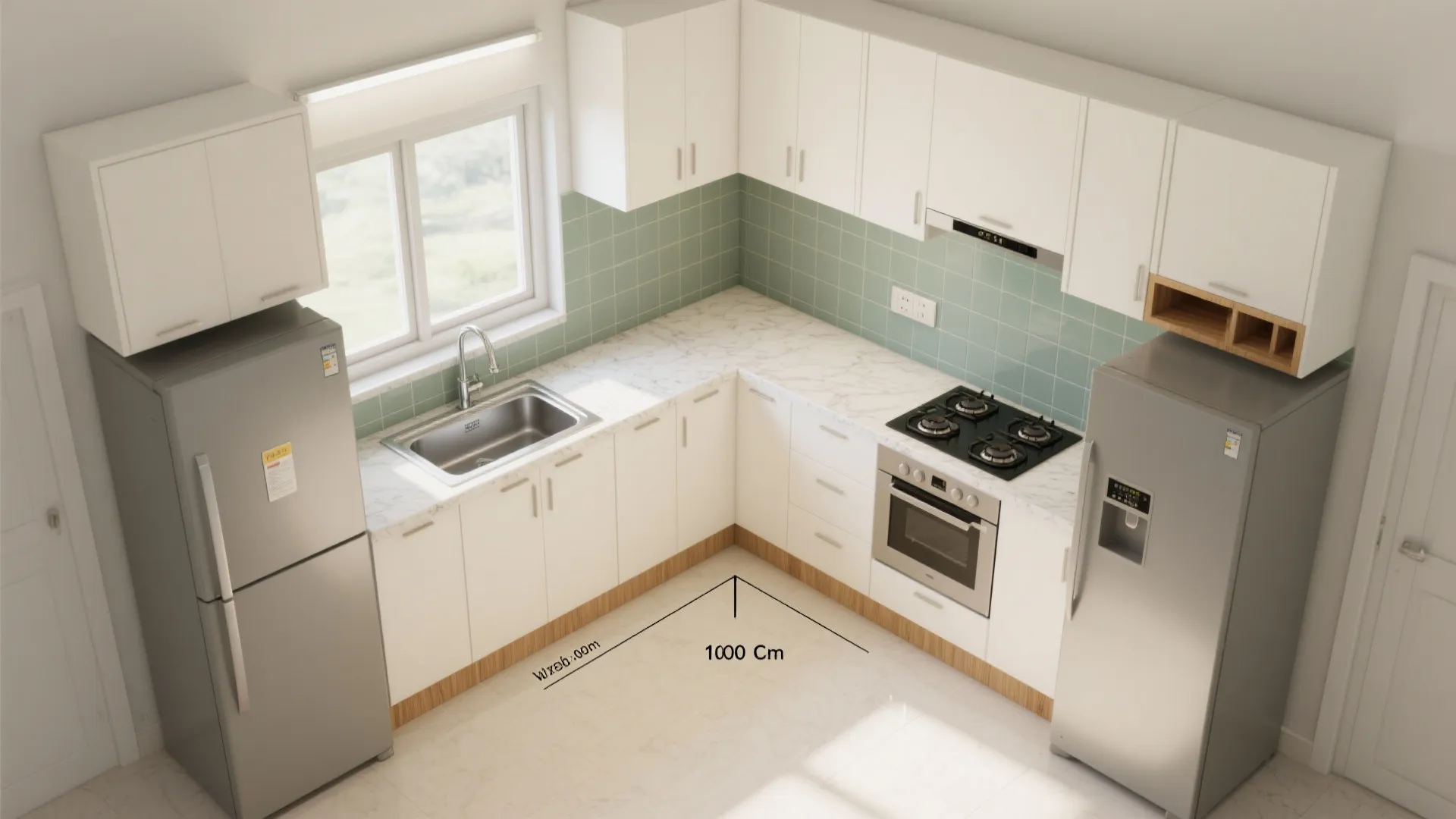 L-shaped kitchen flow in tight footprints