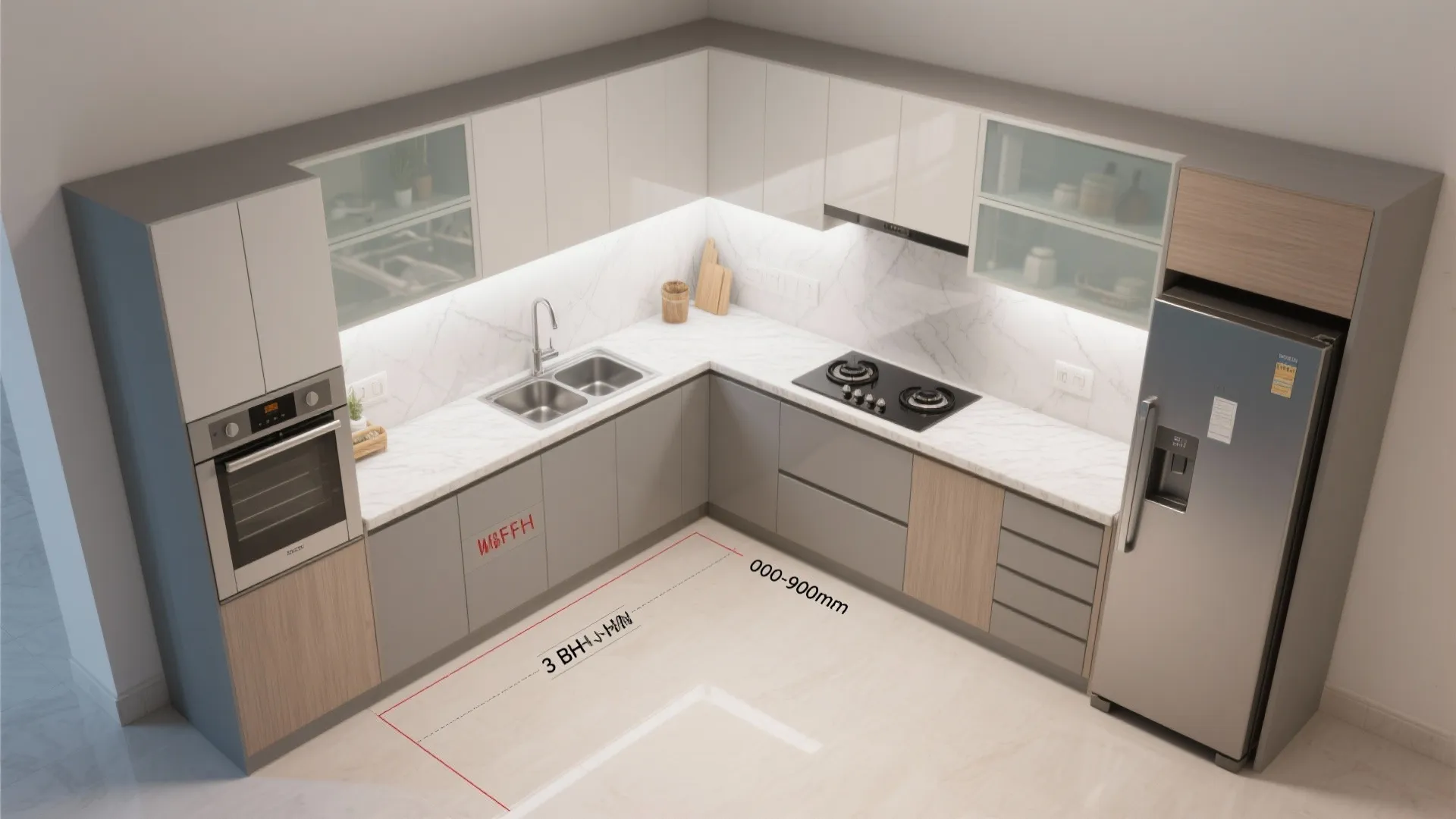 3) A daylight-first kitchen with reflective but warm finishes