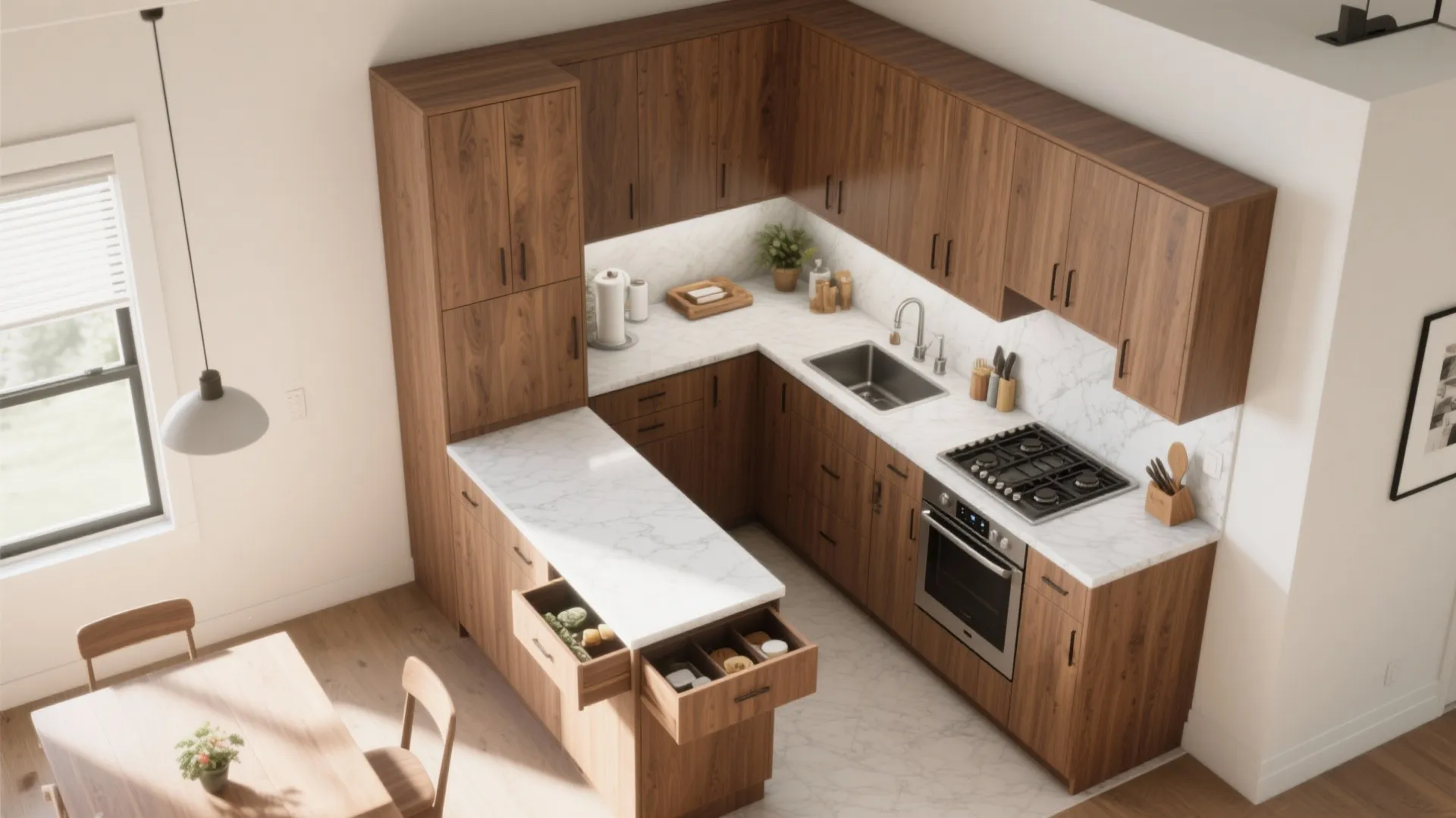 9. L Shaped Layout with Hickory Cabinets