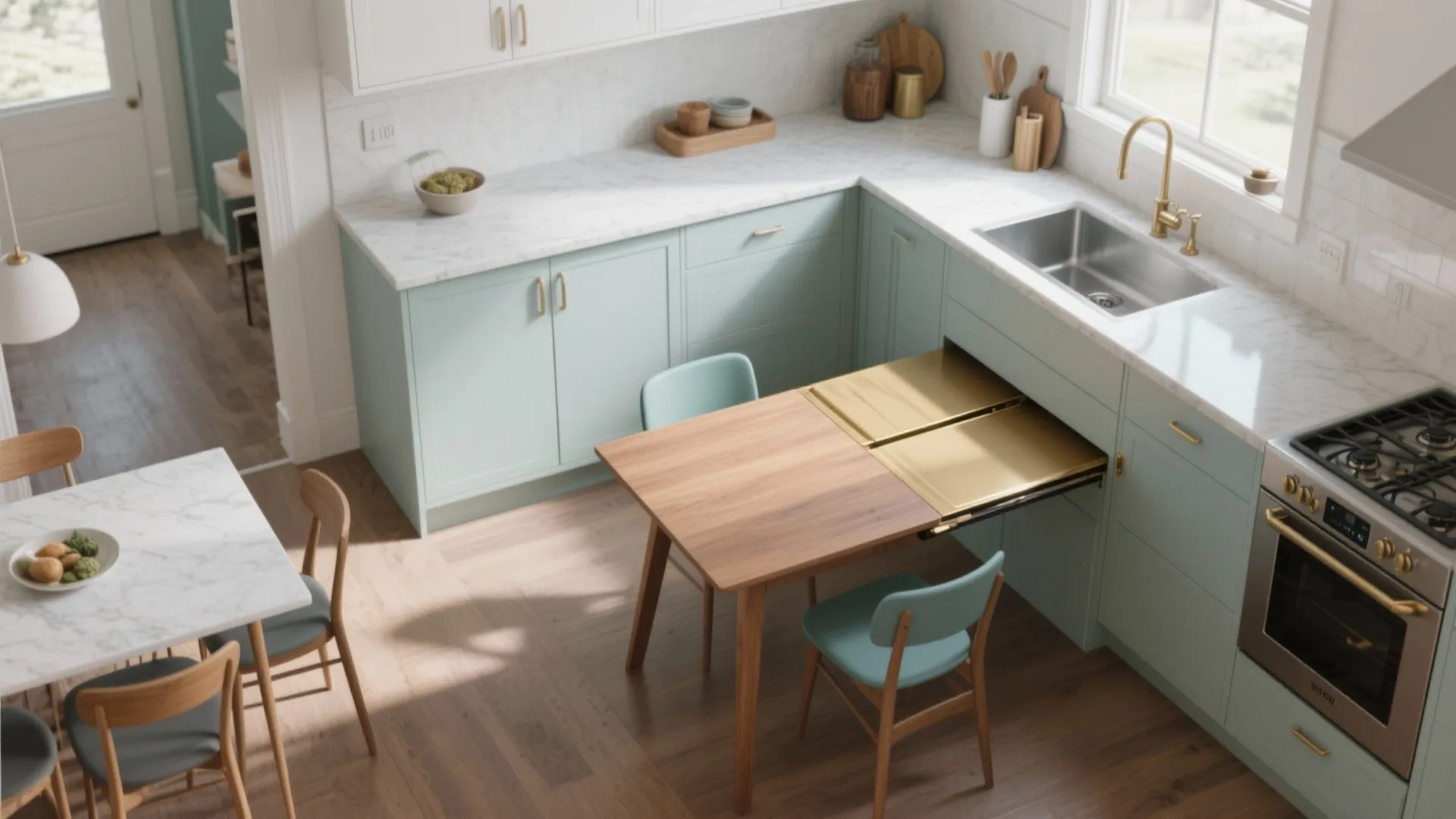 Smart L-Shaped Combo with a Drop-Leaf Dining