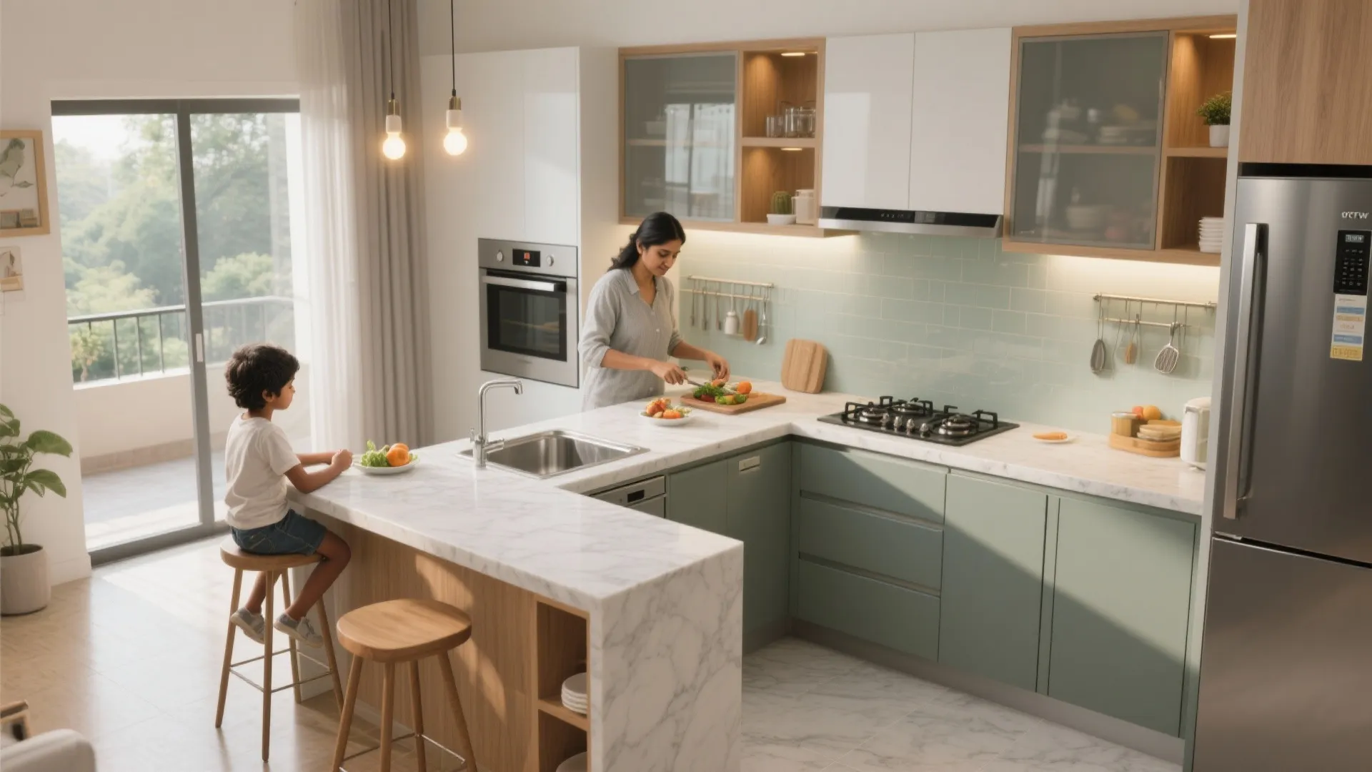 L-Shaped Kitchen with a Breakfast Ledge