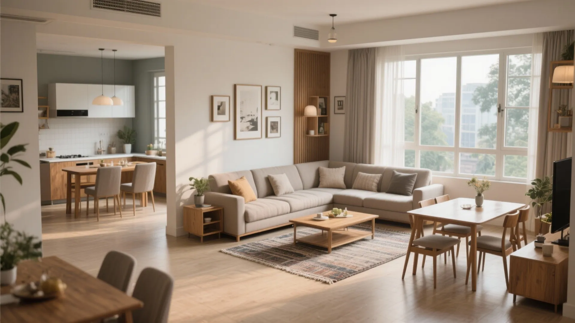 L-shaped living and dining layout